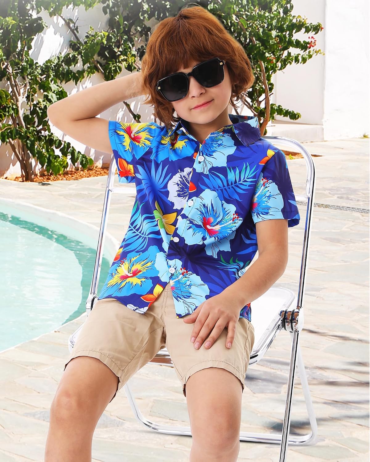 Boy's Hawaiian Shirt Short Sleeve Casual Button Down Beach Aloha Shirt Kids Summer Luau Hawaii Shirts 5–14 Years
