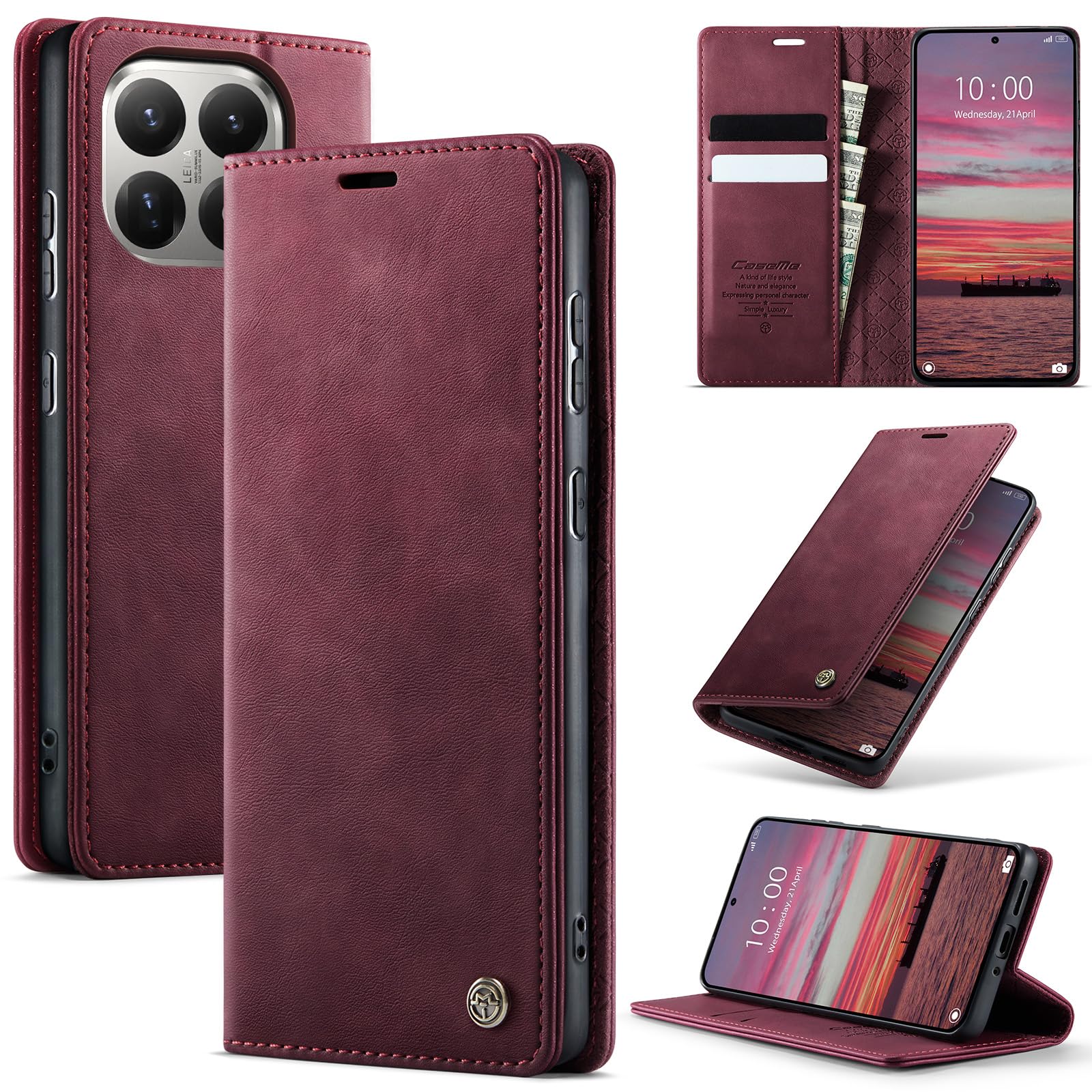 Lonjanfon Handyhülle für Xiaomi 15T, hülle klapphülle[Premium Hochwertig Lederhülle][RFID Blockierung][Ständer Funktion][Kartenfach] Schutzhülle Magnet Klappbar Flip Case Tasche,Rot