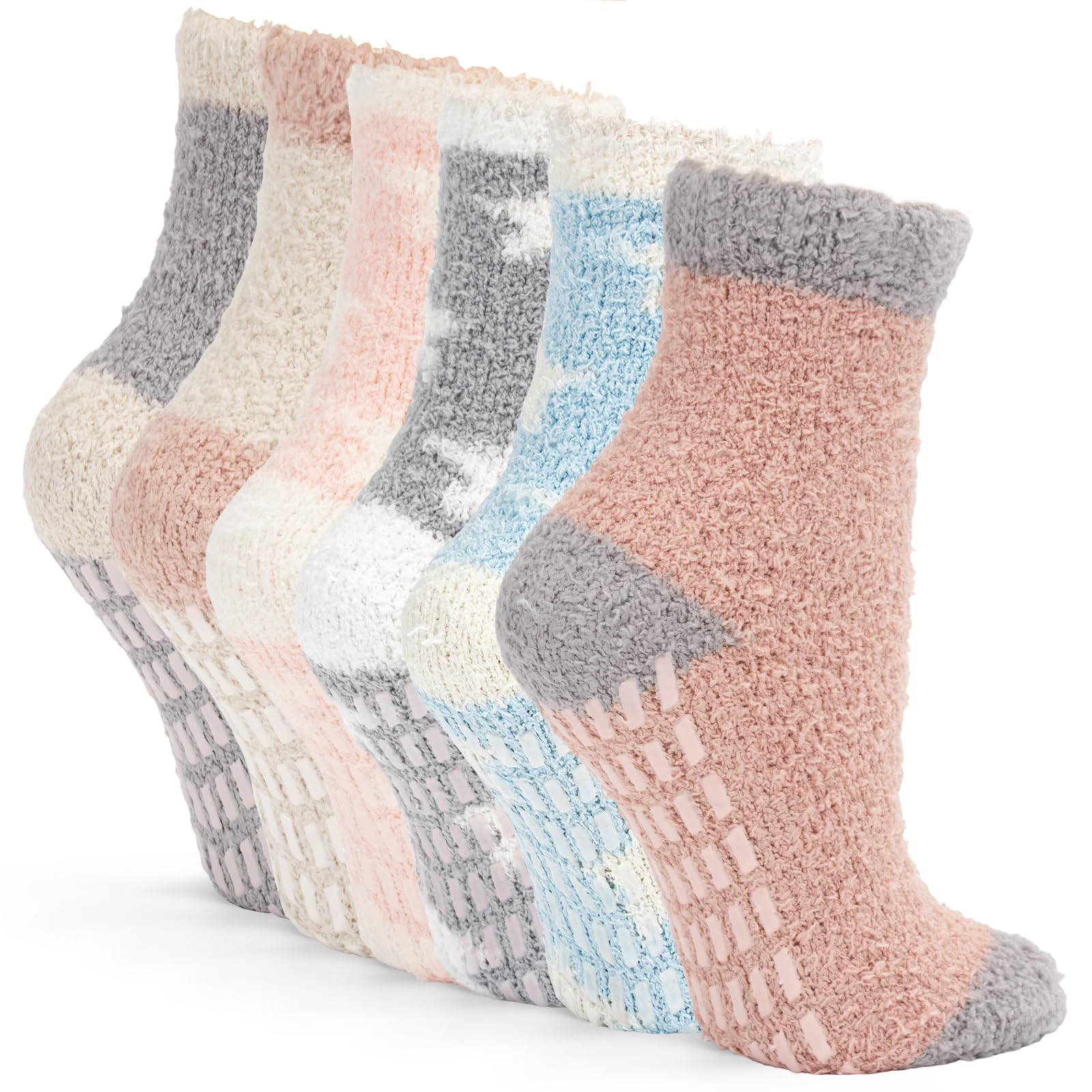 Lot De 6 Paires De Chaussettes Antidérapantes Hiver Pour Femmes - Chaussons Chauds En Velours, Tailles 36-42 - Avec Poignées En Caoutchouc Invisibles