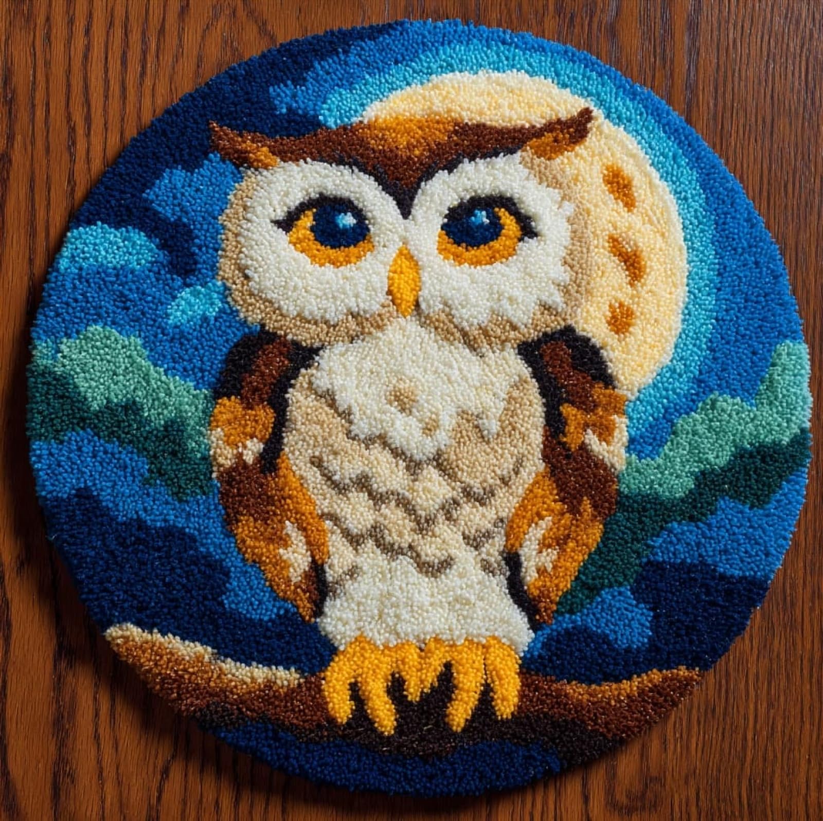 Wallustrioaw 006 Diy Craft Latch Hook Rug Kit,Owl On A Branch,Embroidery Kit,Latch Hook Rug For Adults And Beginners,Craft Gifts Decoration,50X50cm