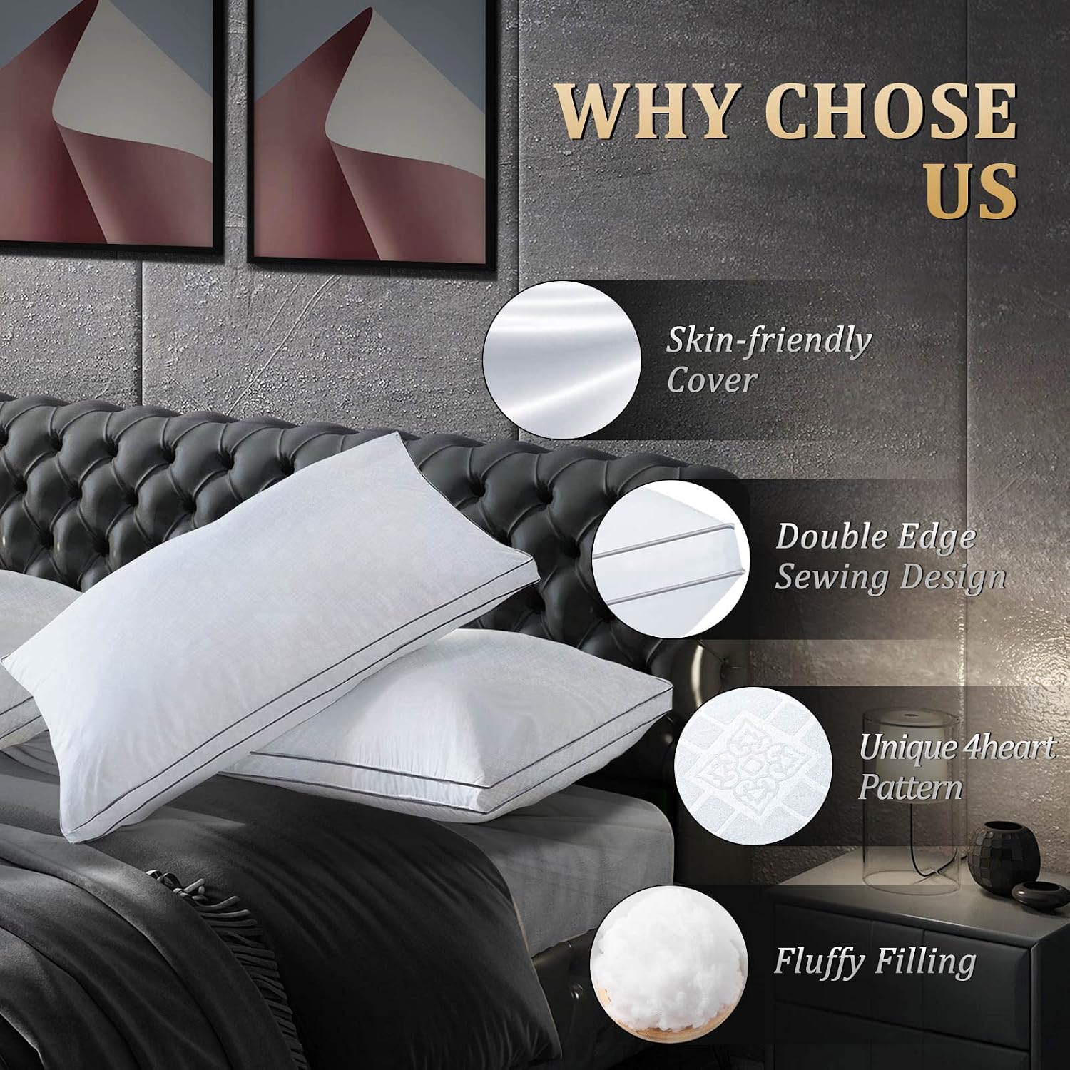 HOTOZON Standard Pillows for Sleeping 2 Pack, Bed Pillows Down Alternative Hotel Quality Pillow, Pillows for Side and Back Sleepers, Soft and Supportive Gusseted Pillow (20x26)