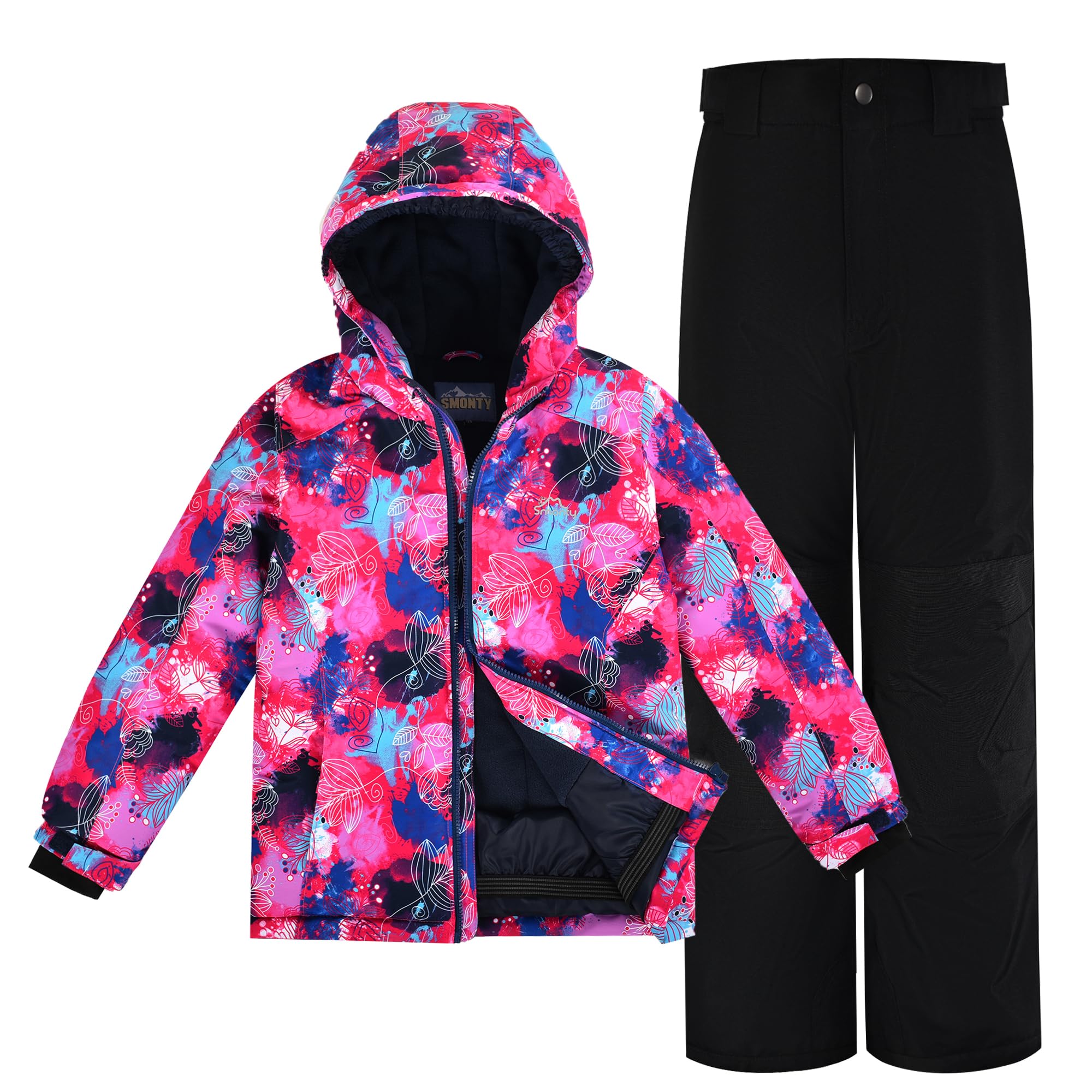 SMONTY COZY - Tuta da neve per ragazze con cappuccio, impermeabile, tuta da sci, antivento, tuta invernale