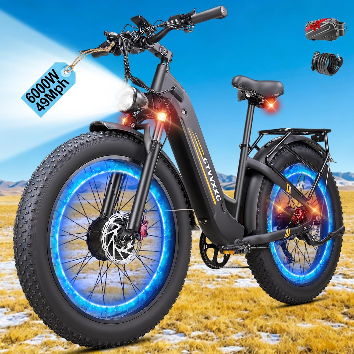 6000W Peak Power Dual Motor Electric Bike for Adults, Ebike 80 Miles, 49 Mph, 52V 26AH, 26'' Fat Tire All Terrain E-bike, Disc Brakes E Bike, SHM 7-Speed Gear Electric Bicycle for Road & Mountain