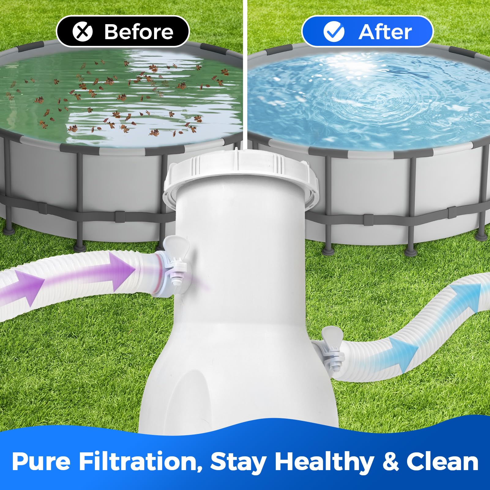 Condition photo showing As Is for above ground pool filter pump, 800 gallons flow rate pool pumps cartridge pools filters pumps for high-efficiency water clean & debris filtration, 800 gph swimming pool pumps above ground