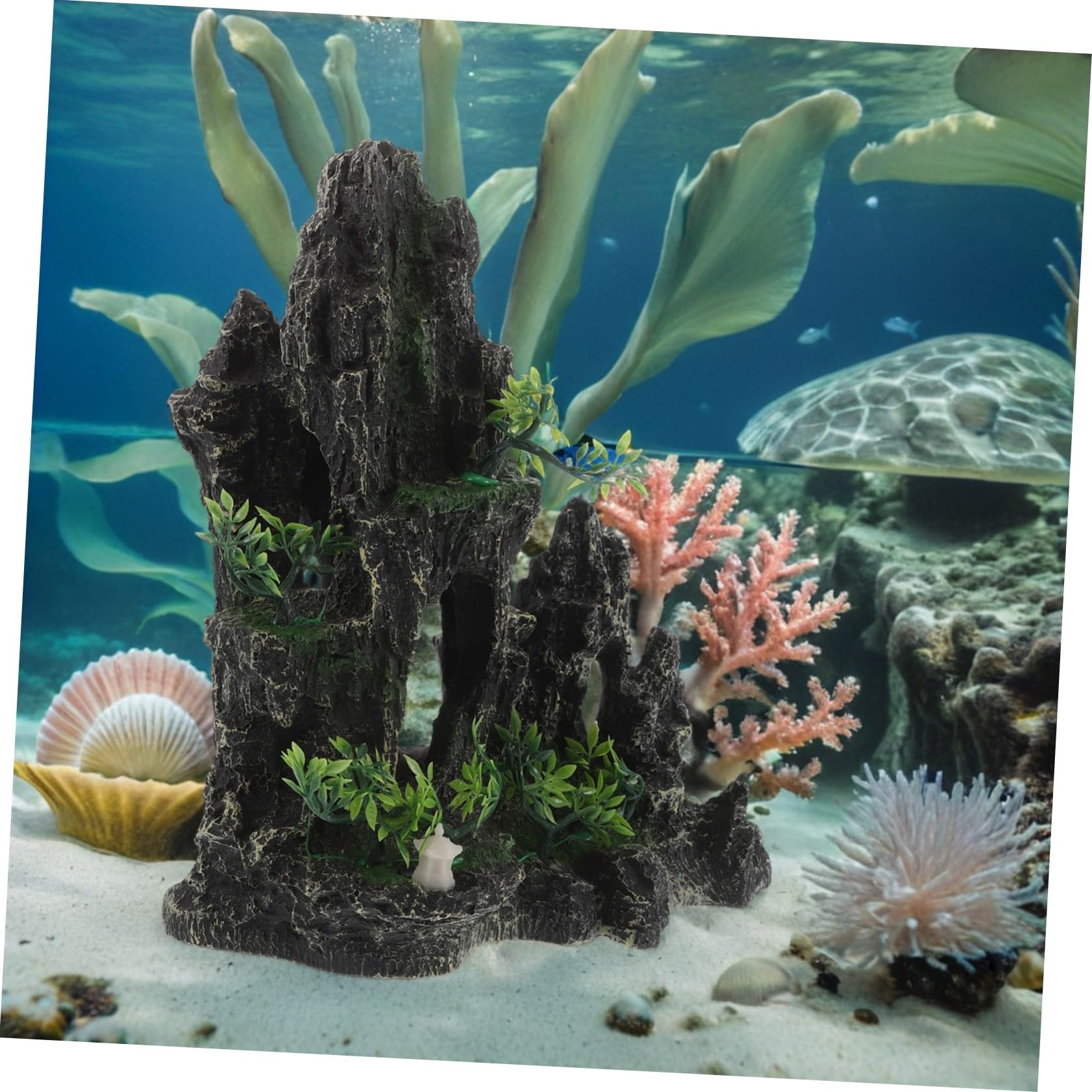 Kisangel Fish Tank Decoration Resin Aquarium Rockery with Shrimp Breeding Cave And Betta Hiding Place Artificial Stone for Natural Fish Tank Landscape