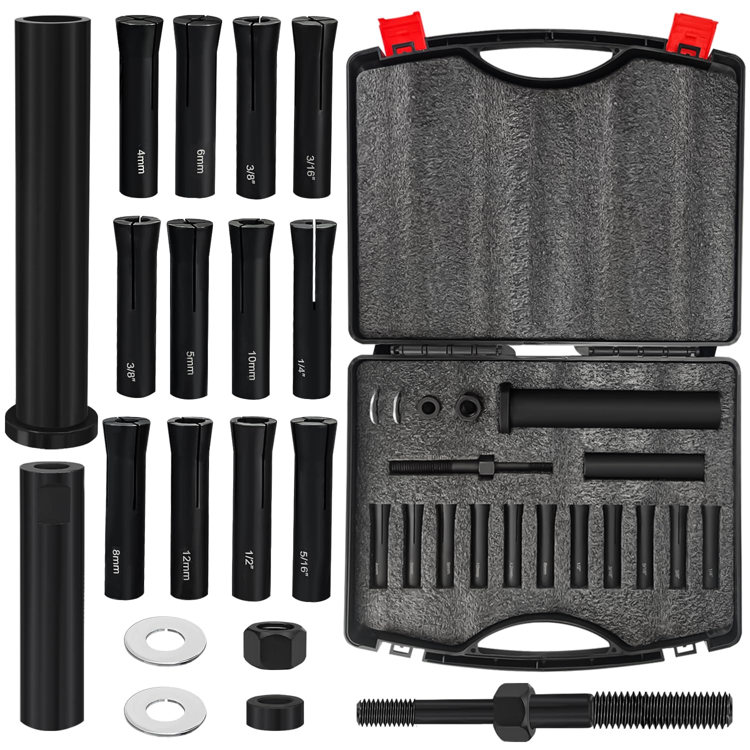 Yueidung 95400 in-Line Dowel Pin Puller Master Set, Efficient Dowel Pin Puller Tool Includes Both SAE and Metric Collets, Dowel Dismantling Tools Reducing Work and Saving Time