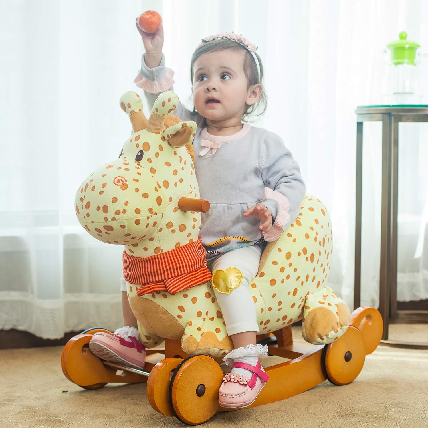 Hot Deals Labebe Child Rocking Horse Plush, Fawn Rocking Horse Stuffed, 2 in 1 Yellow Giraffe Rocker with Wheel for Kid 6-36 Months, Wooden Rocking Horse/Rocker/Animal Ride/Deer Rocker for Boy&Girl