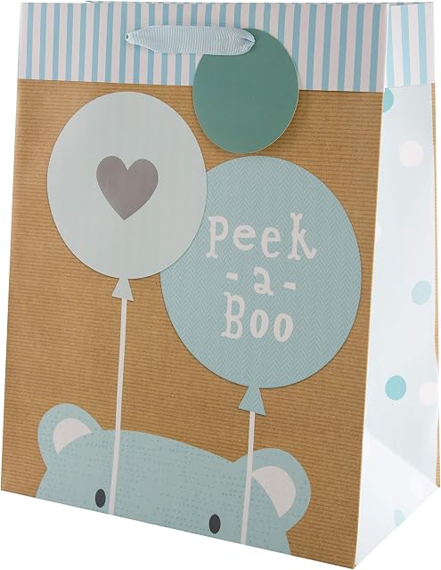 Hallmark Large Multi-Occasion Gift Bag - Blue 'Peek-a-Boo' Bear Design