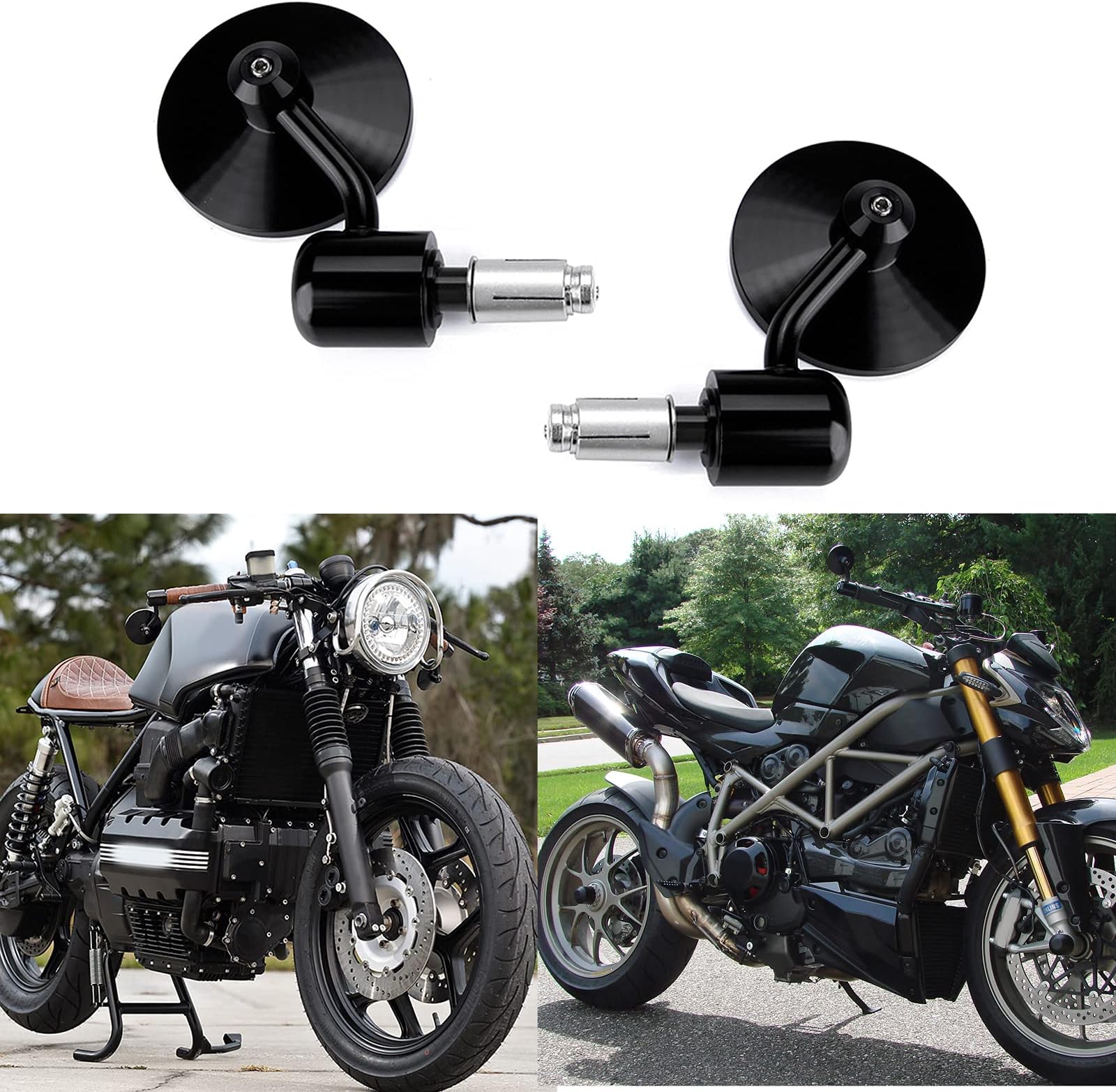 Rich Choices Round 7/8" Handle Bar End Motorcycle Side Mirrors Compatible With Street Bike Cafe Racer Sports bikes Chopper, Cruiser Sport FZ8 FZ-07 09