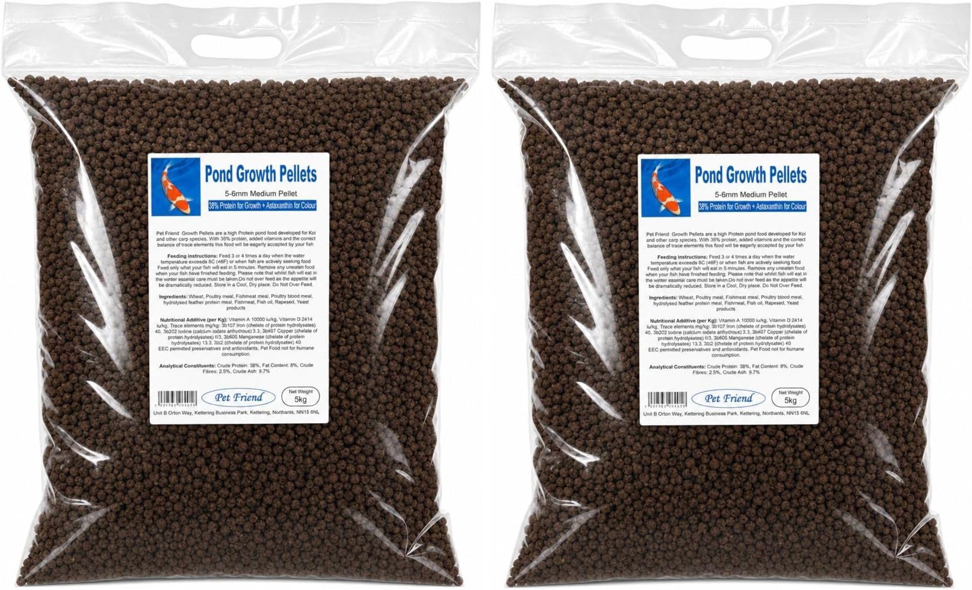Pet Friend Growth Pellet 6mm Medium Pond Fish Food, 10kg Bulk | 38% High Protein Floating Pellets for Medium Koi & Large Goldfish
