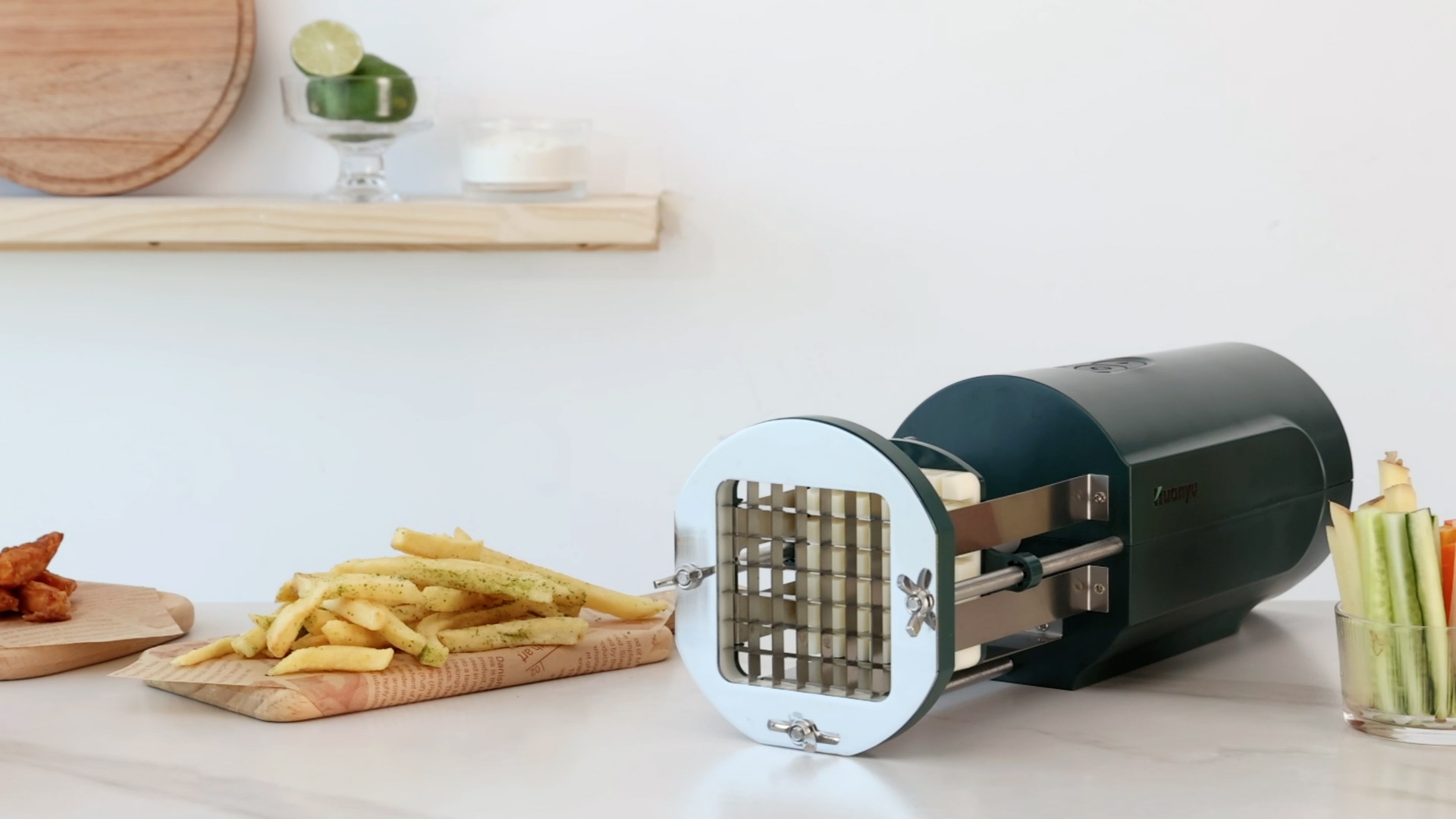 Taglierina Elettrica Per Patatine Fritte - Con 2 Lame Acciaio, Multifunzionale, Per Patate, Carote, Cetrioli - Foto 11