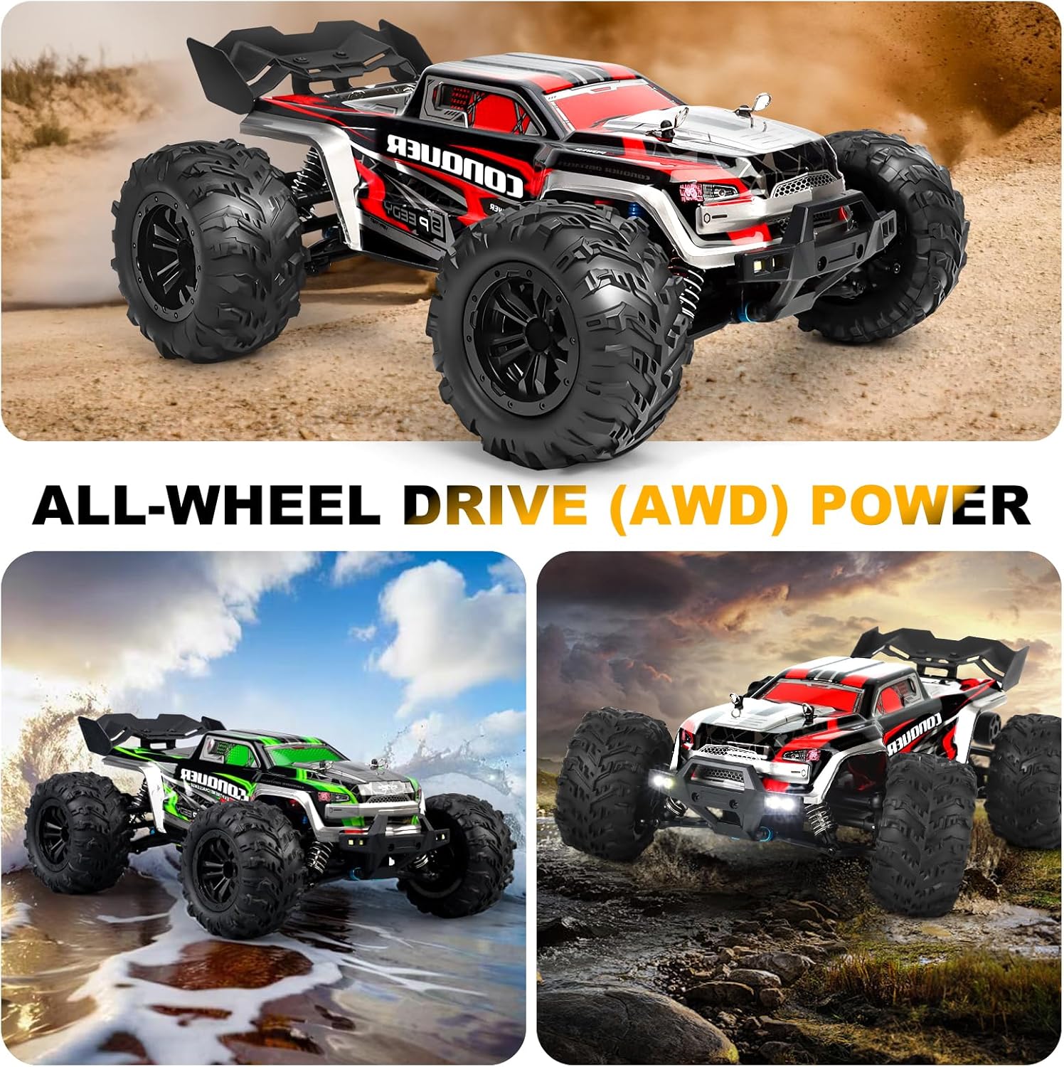 1:16 Scale All-Terrain RC Car for Adults - 40+KM/H High Speed 4WD Off-Road Remote Control Truck with 2 Rechargeable Batteries, 2.4GHz Electric Toy Vehicle Gift for Teens and 14+ (1:16 Scale) - Image 6