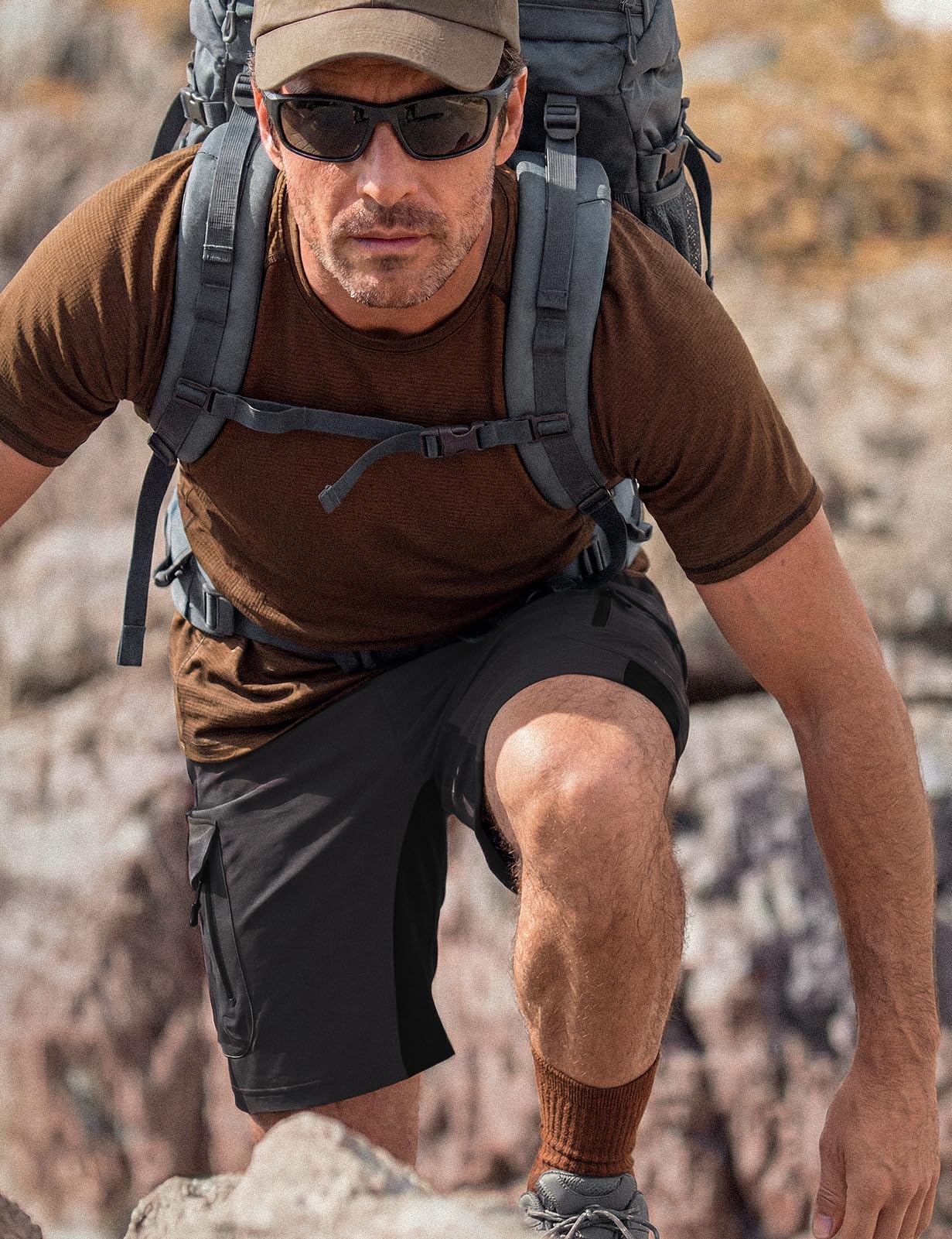 Wespornow Wanderhose Herren Kurz Schnelltrocknend 4-Way-Stretch Verstärkt Schritt 6 RV-Taschen Leicht Geräuschlose Trekking