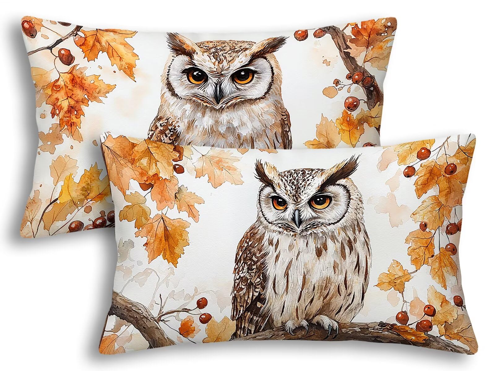 Taie oreiller 40x80 automne lot de 2 housse coussin hibou rectangulaire pour canapé lit