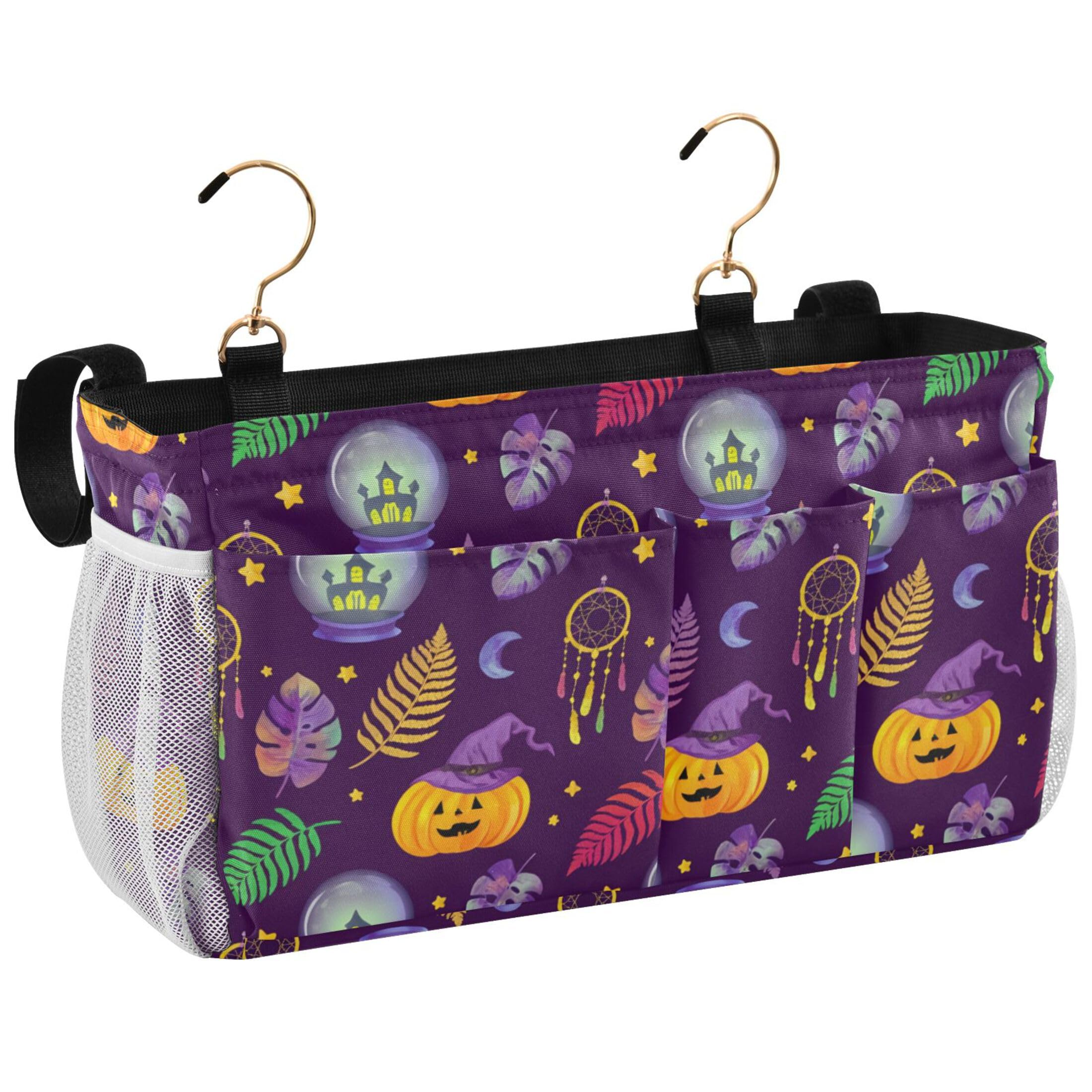 Burbuja Crystal Ball Pumpkins Dreamcatcher Bedside Caddy Hanging Storage Organizer with 2 Straps and Hooks for Home College Dorm Bunk Bed Hospital Bed Crib