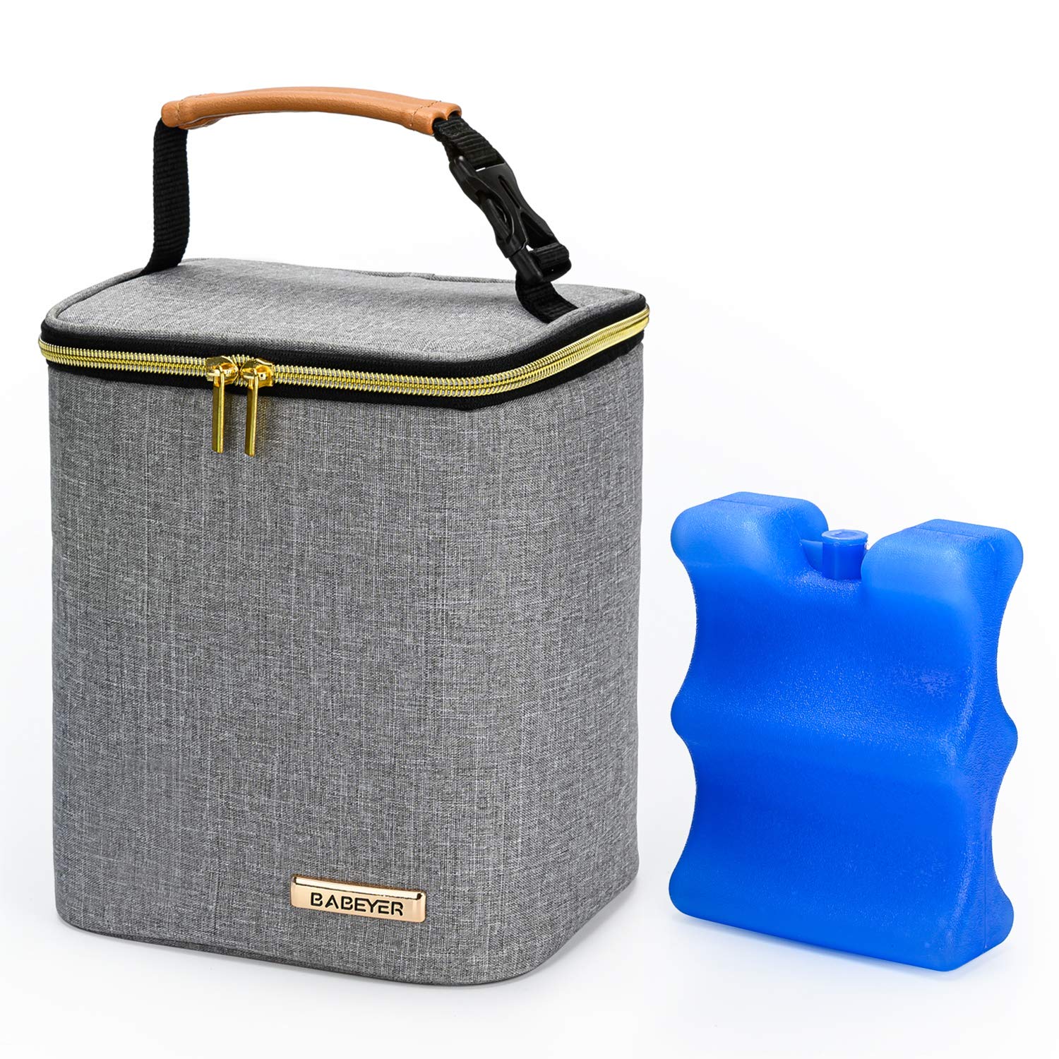 BABEYER Kühltasche für Muttermilch, Kühltasche für Fläschchen mit Eisbeutel für 4 Flaschen bis 270 ml, perfekt für die Pflege des Tages, Reisen, stillende Mütter, grau, Modern
