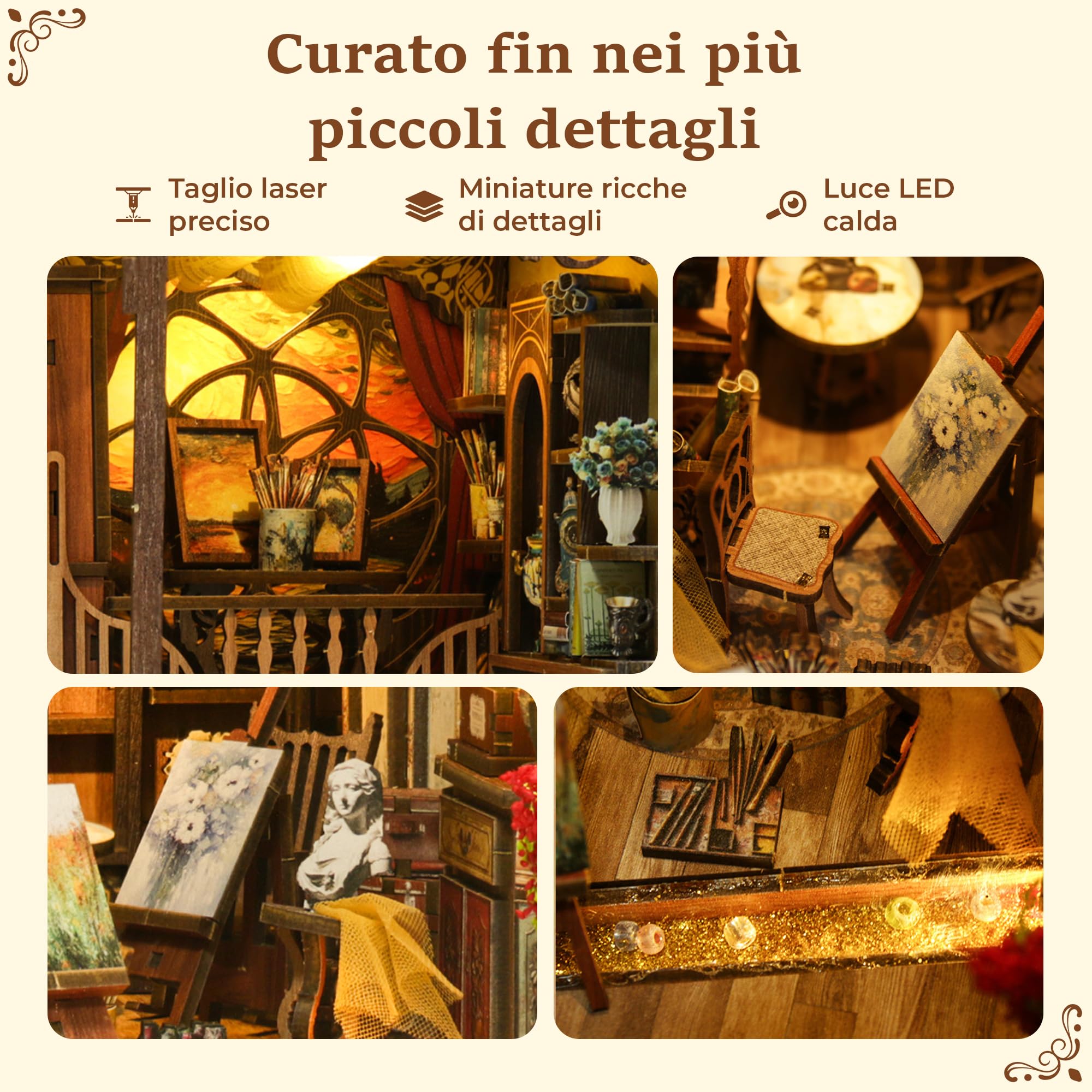 Book Nook DIY Studio d'Arte in Legno con Luce LED