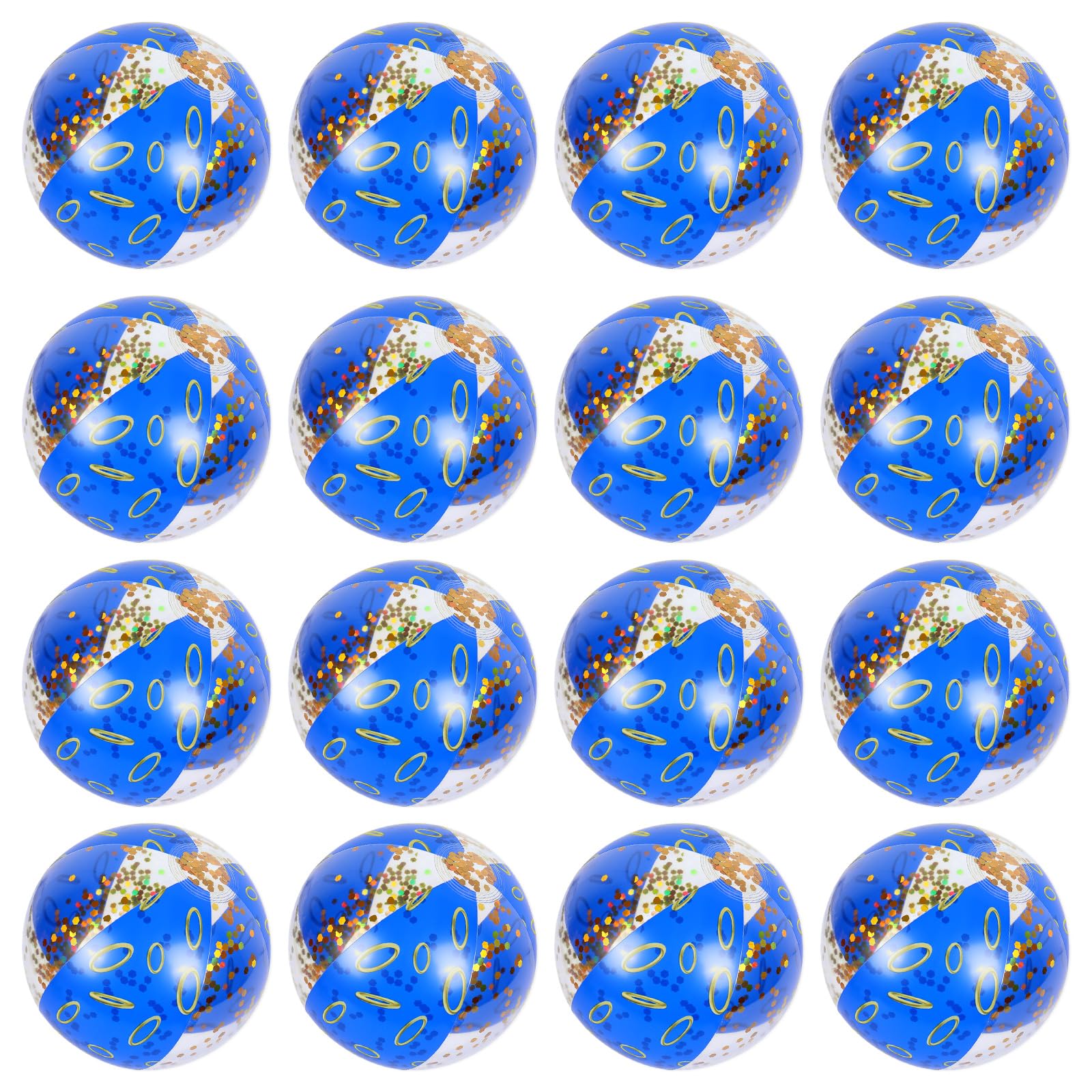 Whaline 16 bolas de playa inflables de erizo azul, anillo de oro azul, confeti con purpurina, bolas de PVC, lindos juguetes para verano, playa, cumpleaños, decoración de fiesta de fin de año