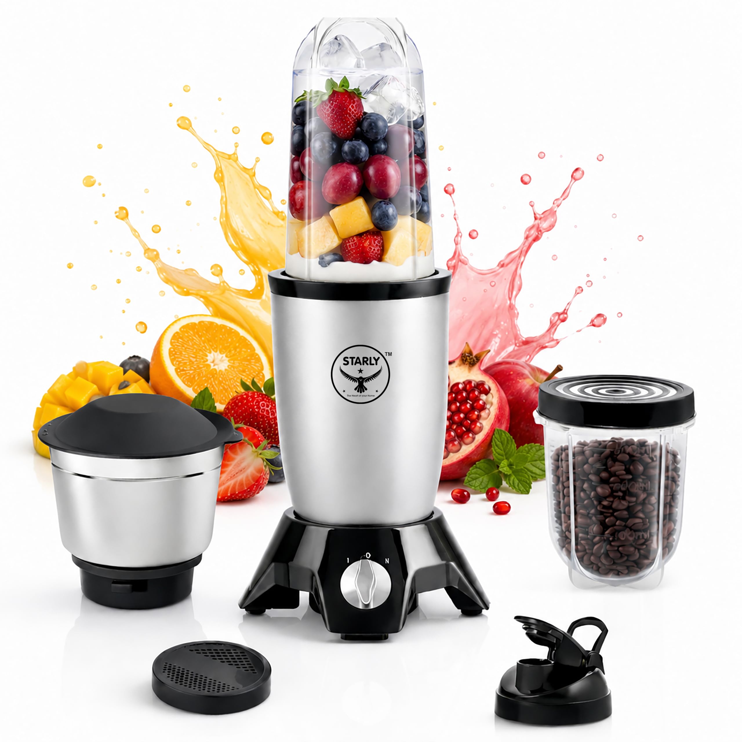 Starly Aeroblend 500W Nutri Blender | Juicer Mixer Grinder & Smoothie Maker for Kitchen | Stainless Steel Blade, 2-Year Warranty (Silver, 3 Jar)-image-7