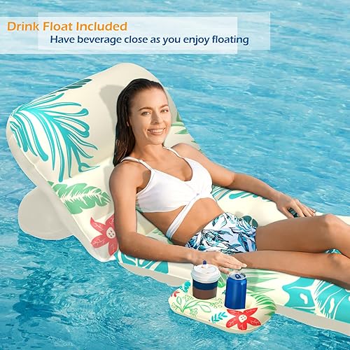 Miniatura 3 de Jasonwell Flotador Inflable de Piscina para Adultos - Flotadores de Piscina Silla Flotante Balsa con Respaldo Ajustable Portavasos Flotador de Agua