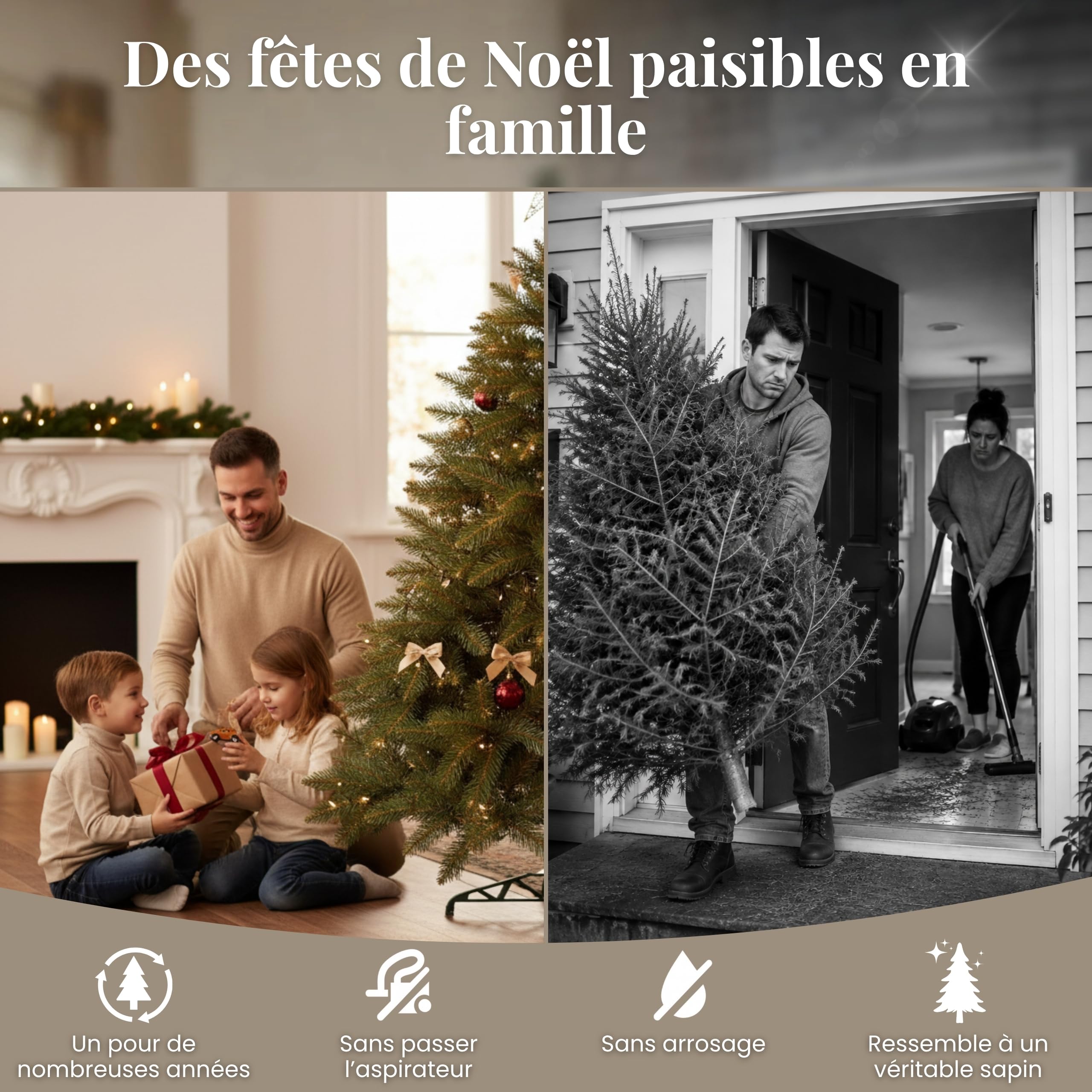 SPRINGOS Sapin de Noël en épicéa du Caucase 180 cm artificiel fabriqué en UE Support en plastique, Vertes
