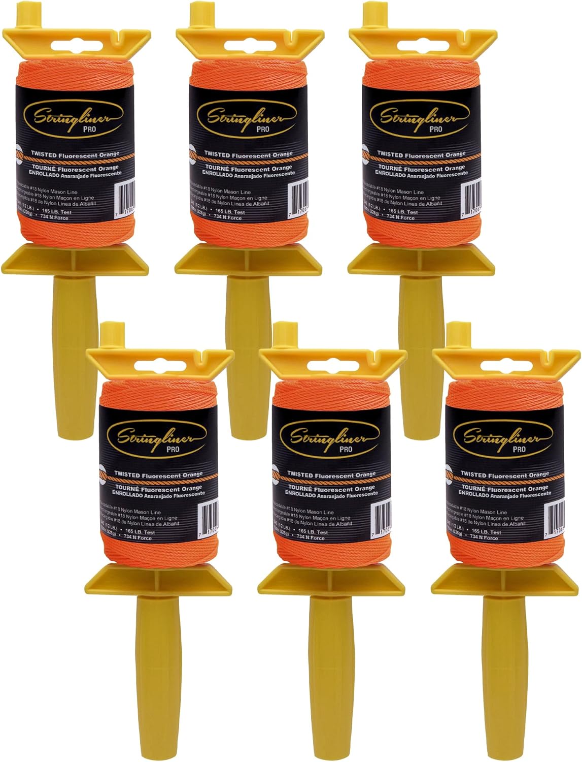 25406 Pro Mason’s Line Reels – 1/2 Lb. Stringliner® PRO TWISTED FL ORANGE 540'. (6 Pack)