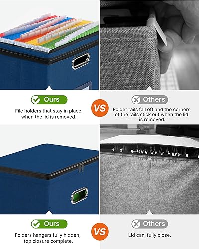 Vista 76 de Oterri Paquete de 2 cajas organizadoras de archivos con tapas, caja de archivos con bolsillos de malla, caja organizadora de documentos para Verde