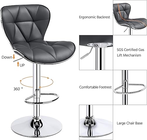 Miniatura 8 de Yaheetech Taburetes de bar, elegantes taburetes giratorios de piel sintética ajustables, juego de 2 sillas de bar de altura de mostrador con