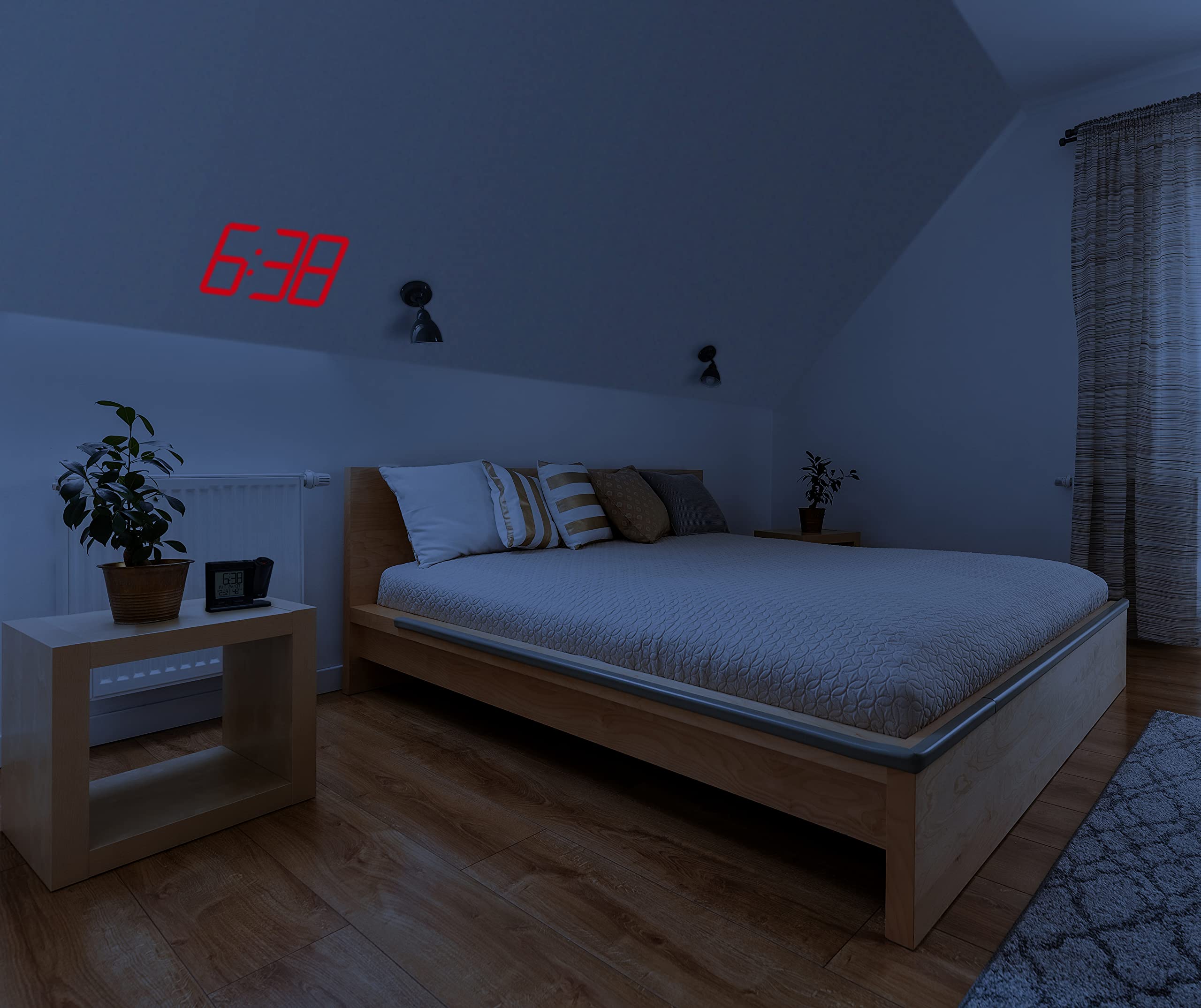 TFA Dostmann sveglia con proiettore soffitto, 60.5018.01, con trasmettitore da esterno, digitale, con alimentatore, proiezione 270°, oscurabile, orologio da camera, nero