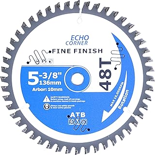 5-3/8 Inch (10mm Arbor) 48Tooth Circular Saw Blades, Fine Cut Fine Finish Crosscut Framing Ripping Wood Plywood MDF Plastic Veneer Lumber Laminate (Wood 48T)