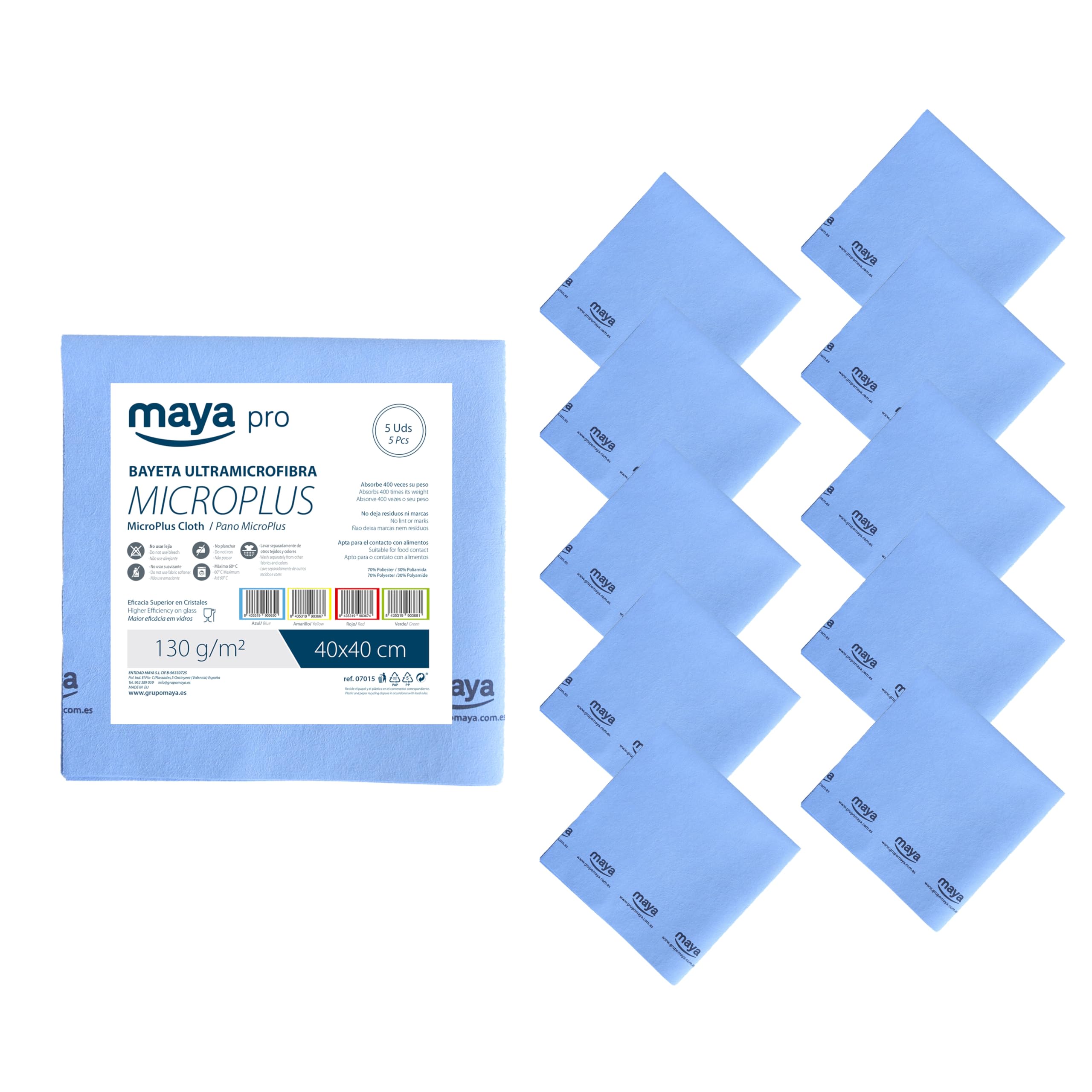 Paños De Limpieza PVA Micro PORTENTUM - Set De 5 Bayetas Azules, Ultra Absorbentes, Para Cristales, Cocina Y Baño, 38x35 Cm