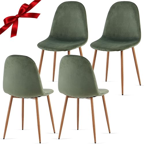Juego de 4 sillas de comedor de terciopelo, sillas de cocina con patas de metal para sala, dormitorio, restaurante, sillas verdes para comedor,