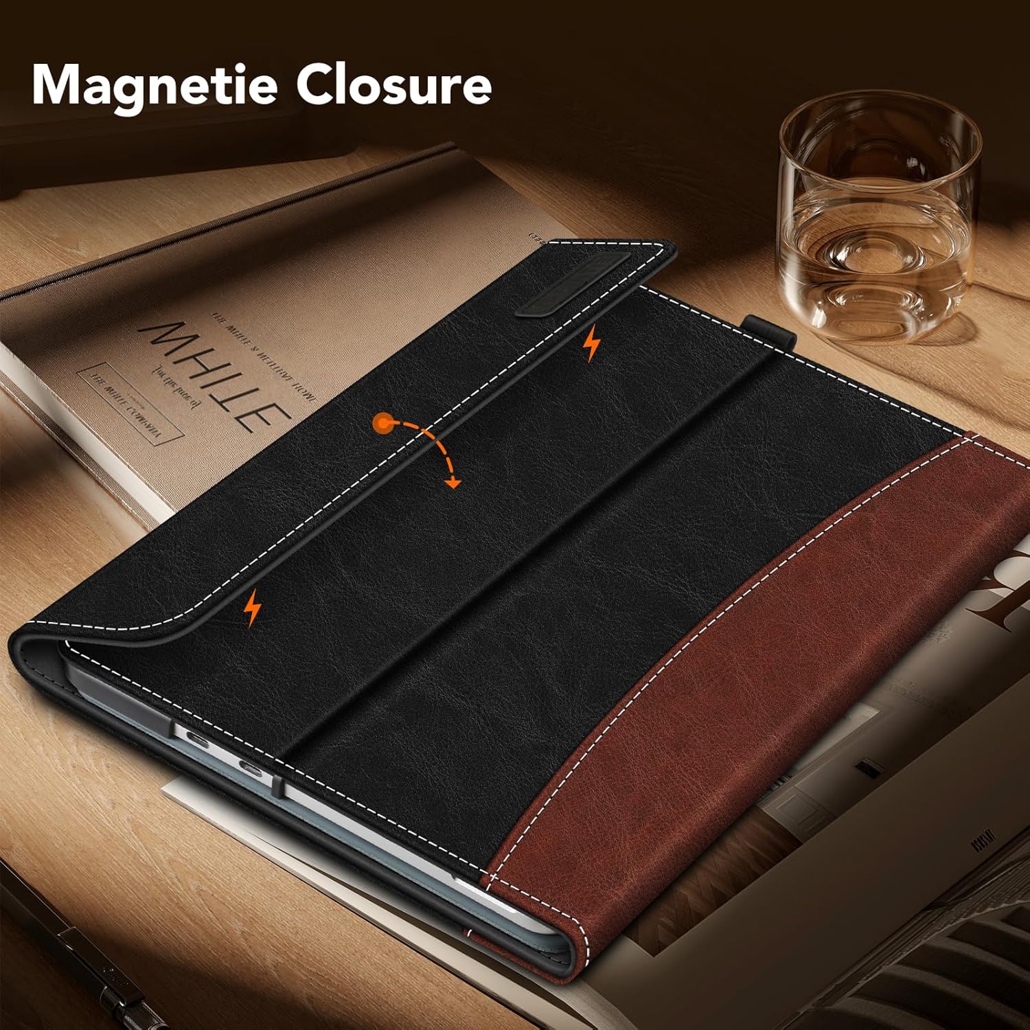 Fintie Case for Microsoft Surface Pro 12 Inch 1st Edition (2025), Multiple Angle Viewing Portfolio Business Cover with Pocket & Stylus Holder, Compatible with Type Cover Keyboard (Black/Brown) - Image 8