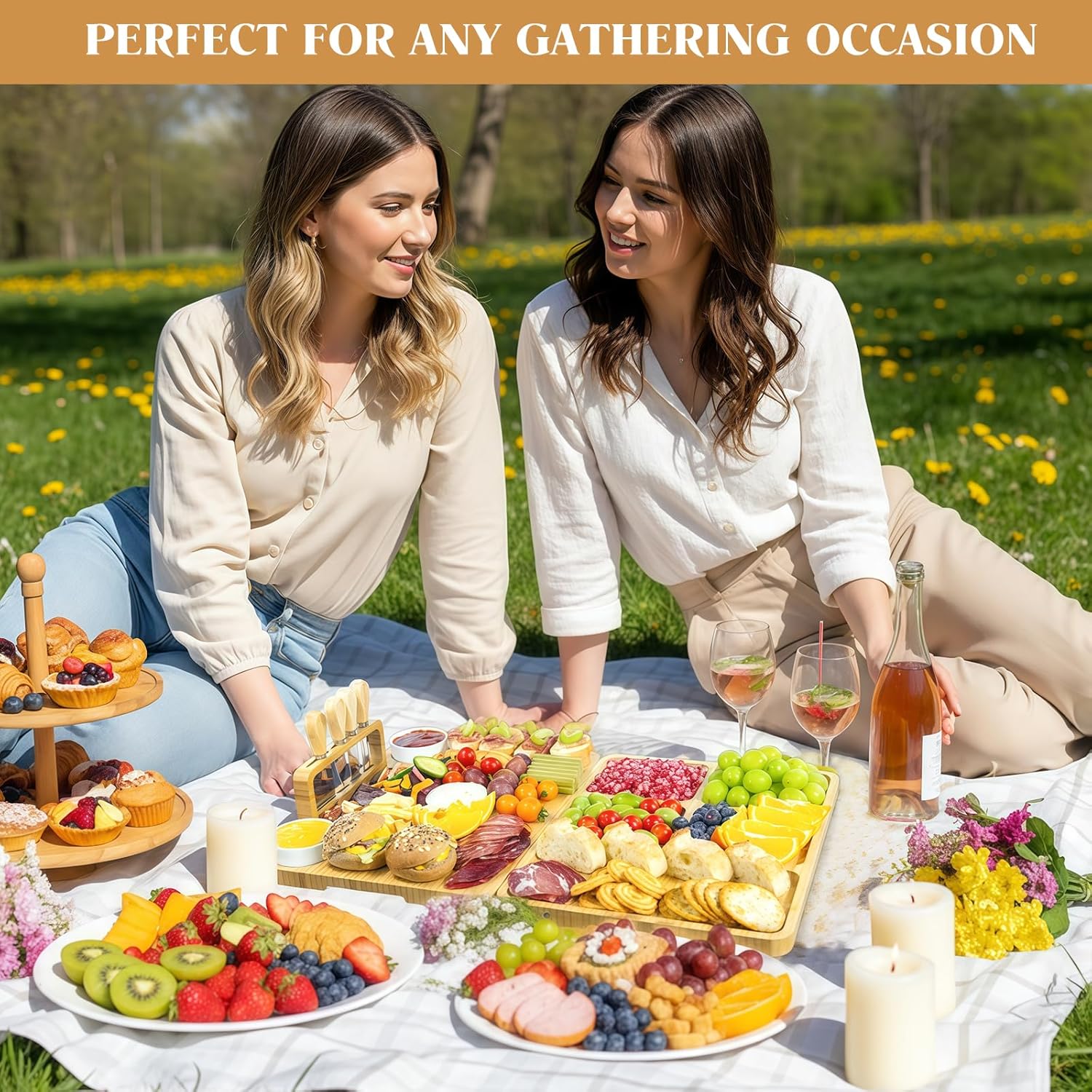 Large Bamboo Charcuterie Boards 2 Sets(16"*12"*0.8") Cheese Board & Platter Tray Accessories with Knives for Entertaining | Wedding, Bridal Shower & Housewarming Gifts for Women and Couples - Image 7