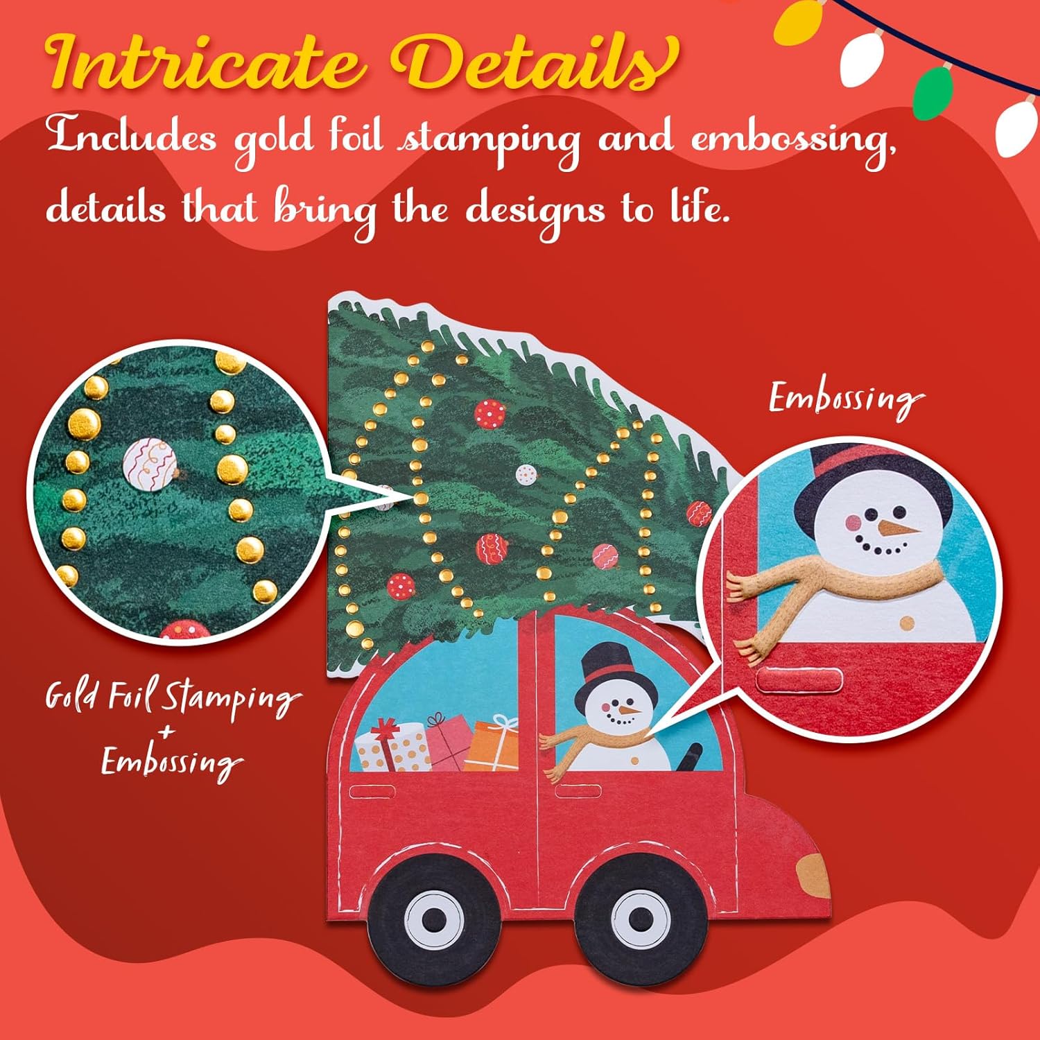 Prims & Flourish Christmas Cards with Envelopes, 16-Count Christmas Cards Boxed, Snowman Christmas Tree Die-Cut Design, Blank Inside Christmas Cards Bulk, Holiday Xmas Greeting Cards - Image 5