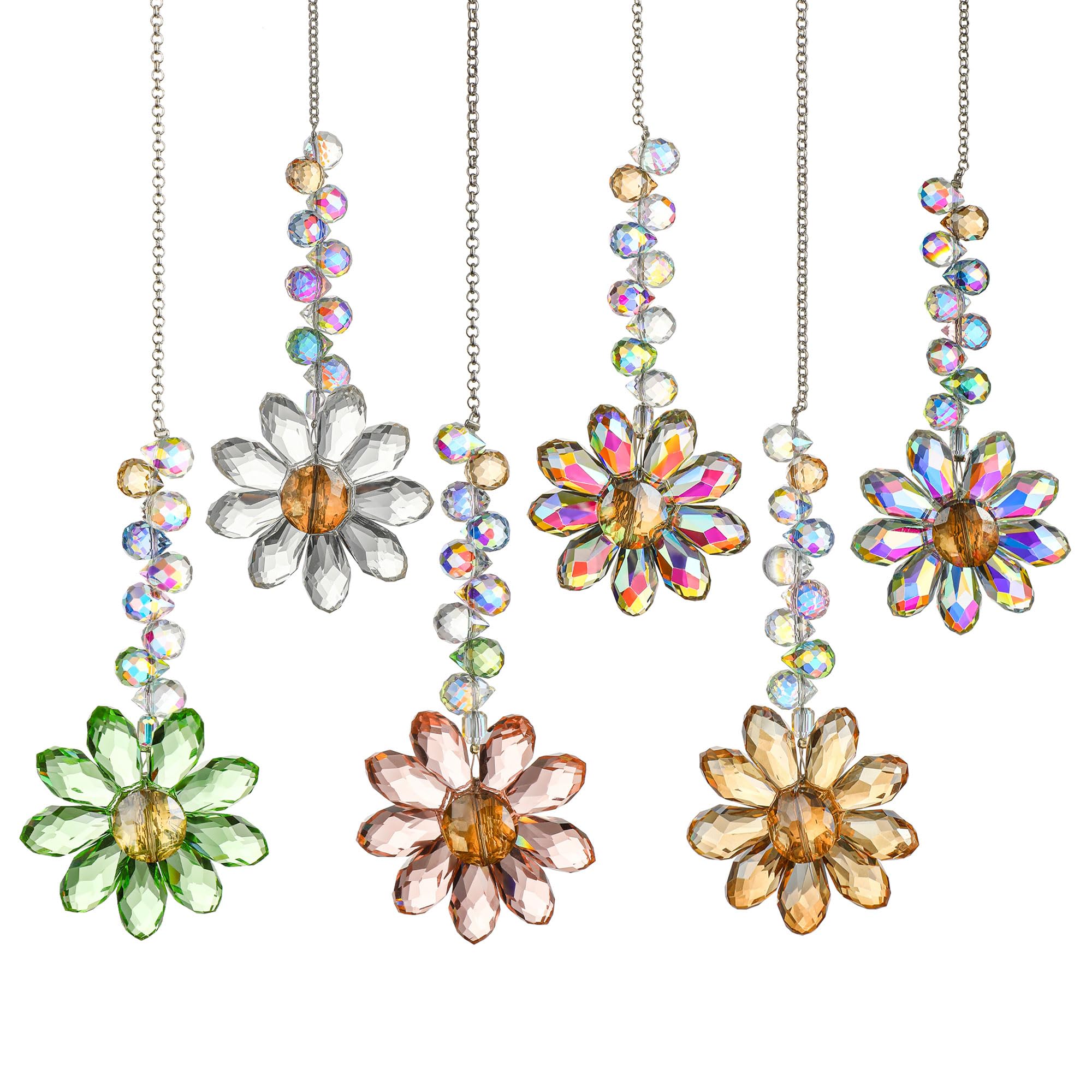 HDCRYSTALGIFTS 6PCS Crystal Sunflower Suncatchers Hanging Ornaments, Crystal Window Sun Catchers Rainbow Maker Light Catcher Indoor Outdoor Garden Decor