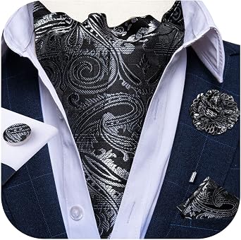 DiBanGu Mens Jacquard Woven Ascot Silk Cravat Set for Wedding