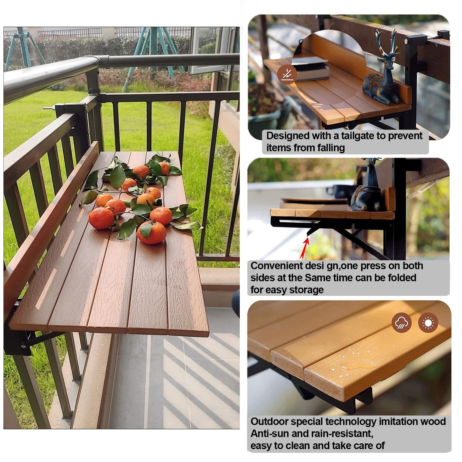 Balkonowy stolik barowy na balustrady, składany stół wiszący, bar balkonowy, wiszące stoły szynowe na taras, stoliki boczne montowane na ścianie, patio, ogród, metalowa rama, stojak na kwiaty, stojak