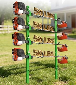 ELITEWILL 4 Place Weed Eater Rack for Open Trailer, Heavy Duty Trimmer Racks Rust-Proof Weedeater Racks with 4 Locks for Landscape Trailer,Green