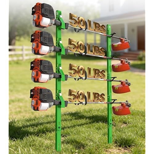 ELITEWILL 4 Place Weed Eater Rack for Open Trailer, Heavy Duty Trimmer Racks Rust-Proof Weedeater Racks with 4 Locks for Landscape Trailer,Green