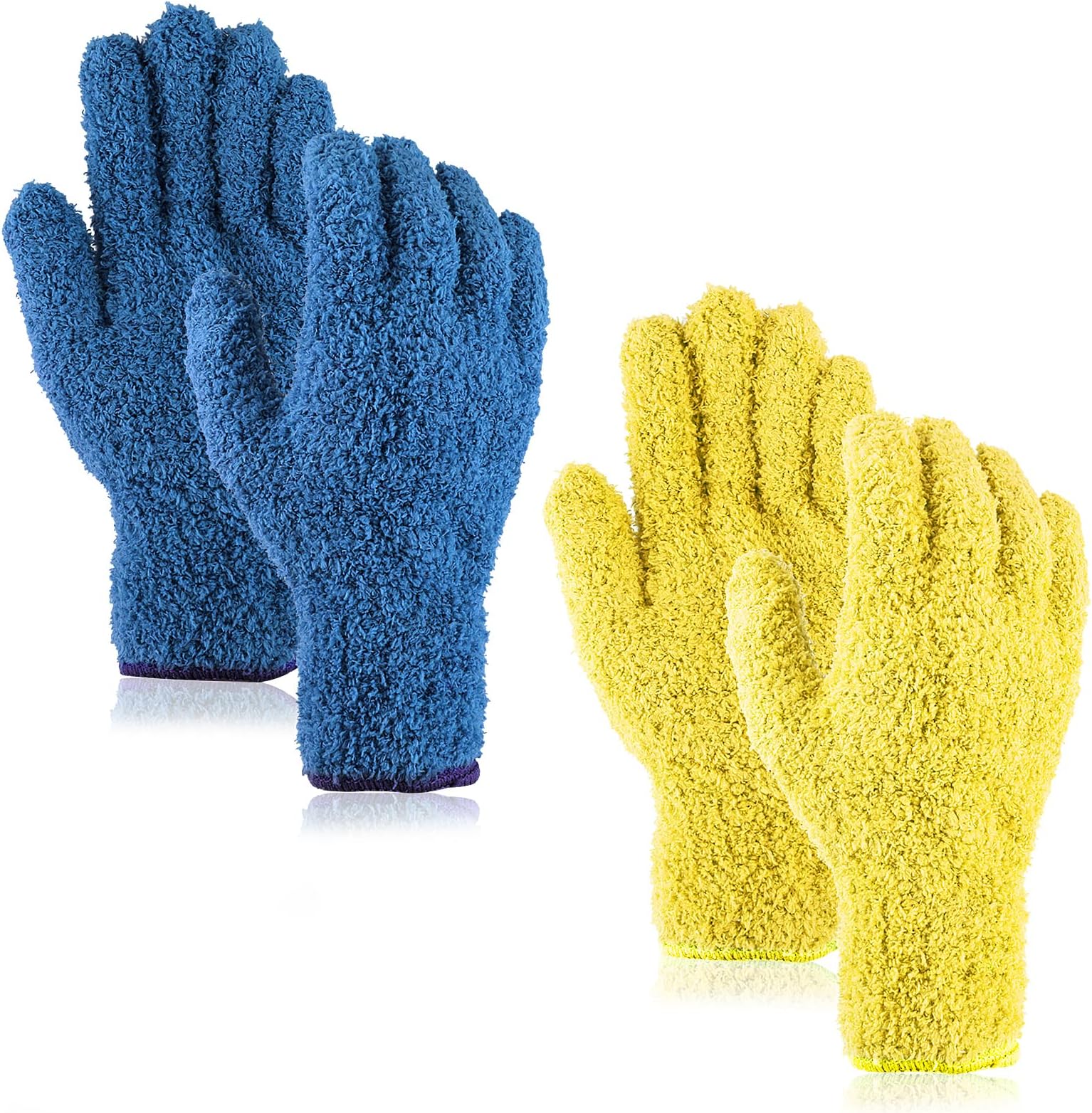 Sibba4x Microfiber Dusting Cleaning Gloves Mittens Washable Reusable House Cleaning Kitchen Dust Removal Mitts Blinds Mirrors Furniture Garden Car Hard to Reach Corners Gap (Dark Blue & Yellow)