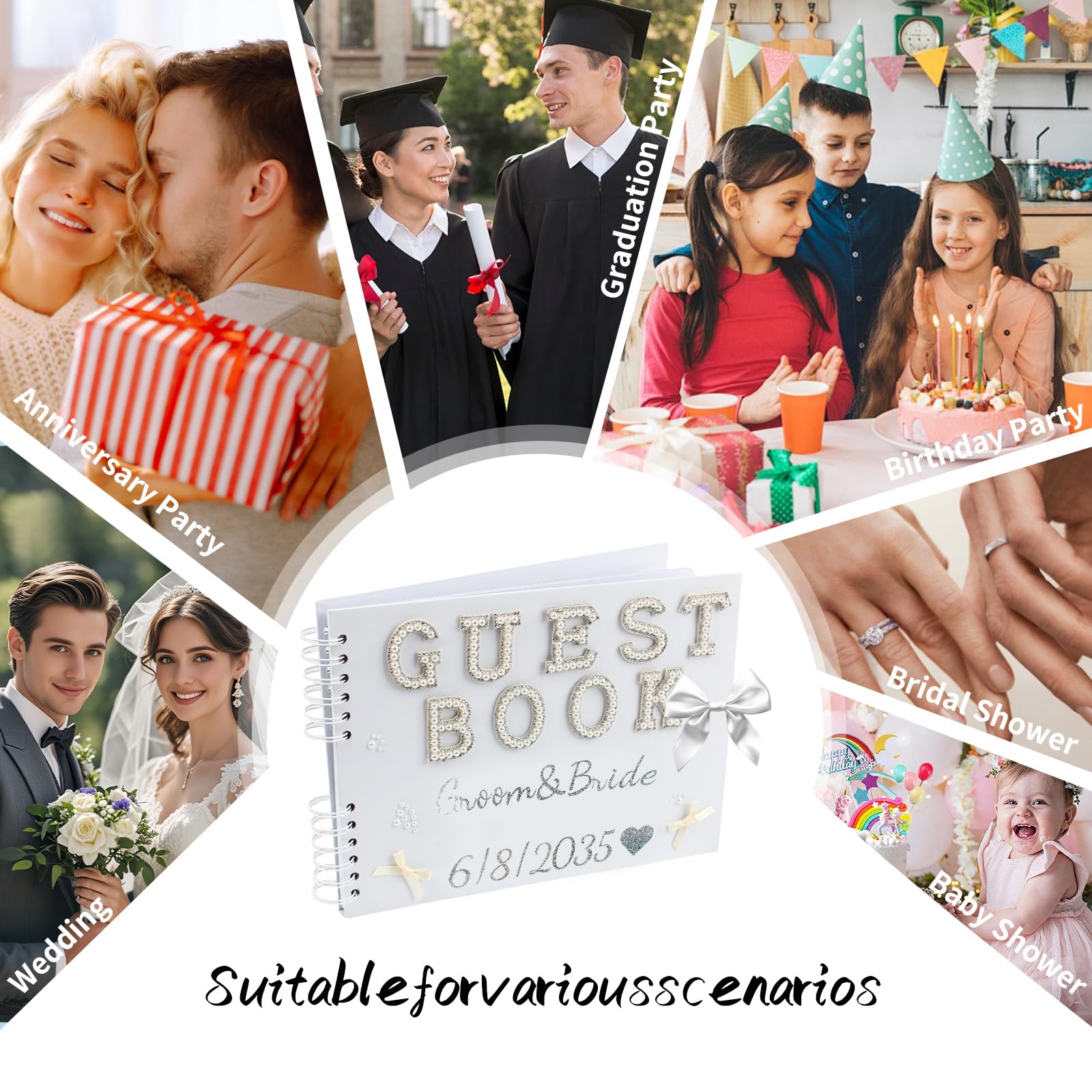 Księga gości weselnych DIY notatnik dla panny młodej 38 x 20 cm spersonalizowany pusty album do scrapbookingu, odpowiedni na wesela, rocznice, imprezy, baby shower (biały)