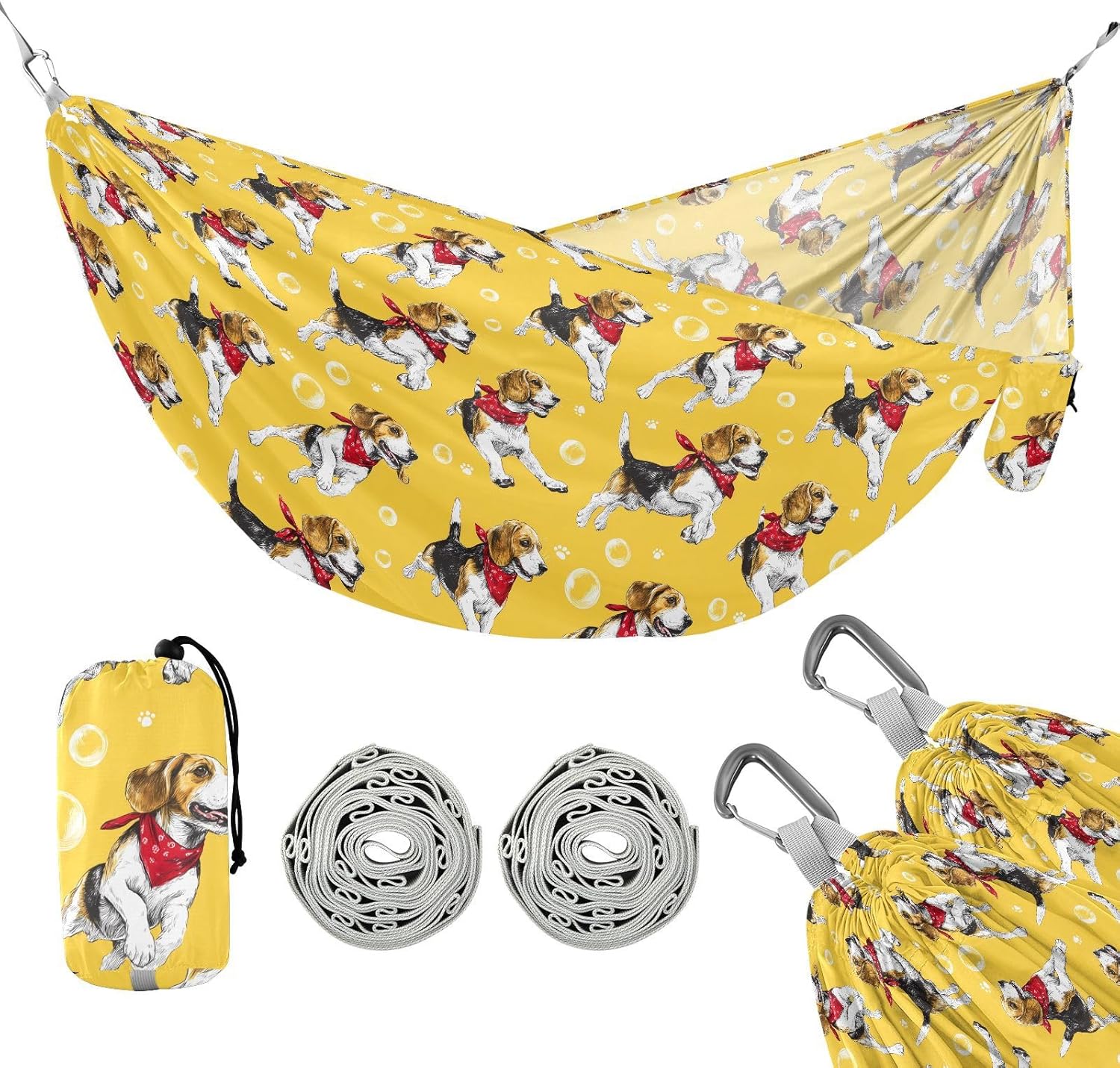 ALAZA Beagle Dog Camping Hammocks Single or 2 Person 500 lbs Portable Parachute Travel Hammock w/Tree Straps for Hiking Backpacking Indoor Outdoor