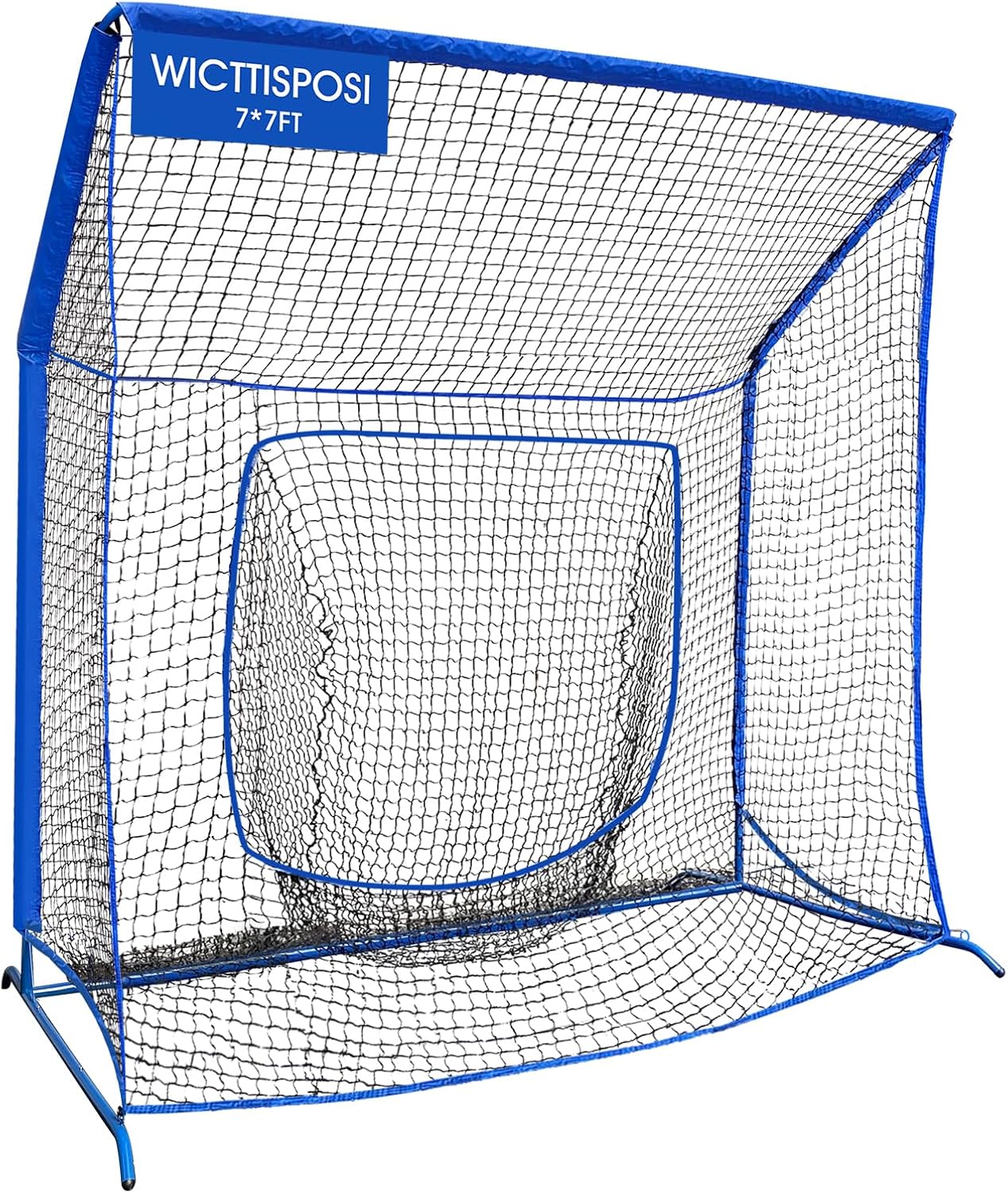 Baseball Softball Net with Blocking System, 7x7ft/6x6ft Practice Cage for Batting/Pitching/Fielding, Metal Frame with Elevated Base and Storage Bag for Backyard Outdoor Indoor