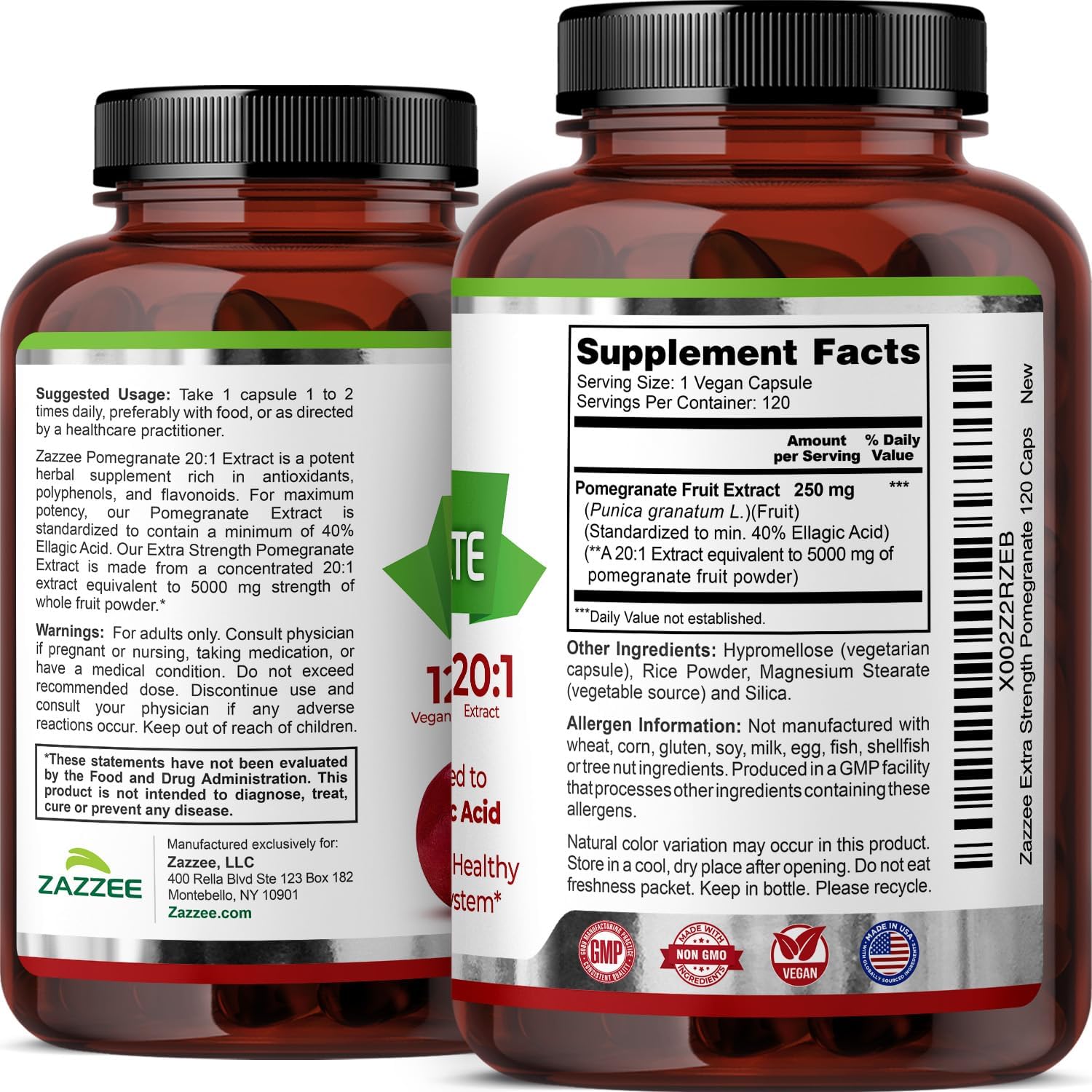 Zazzee Extra Strength Pomegranate 20:1 Extract, 5000 mg Strength, 40% Ellagic Acid, 120 Vegan Capsules, 4 Month Supply, Standardized, Concentrated 20X Extract, 100% Vegetarian, All-Natural and Non-GMO - Image 8
