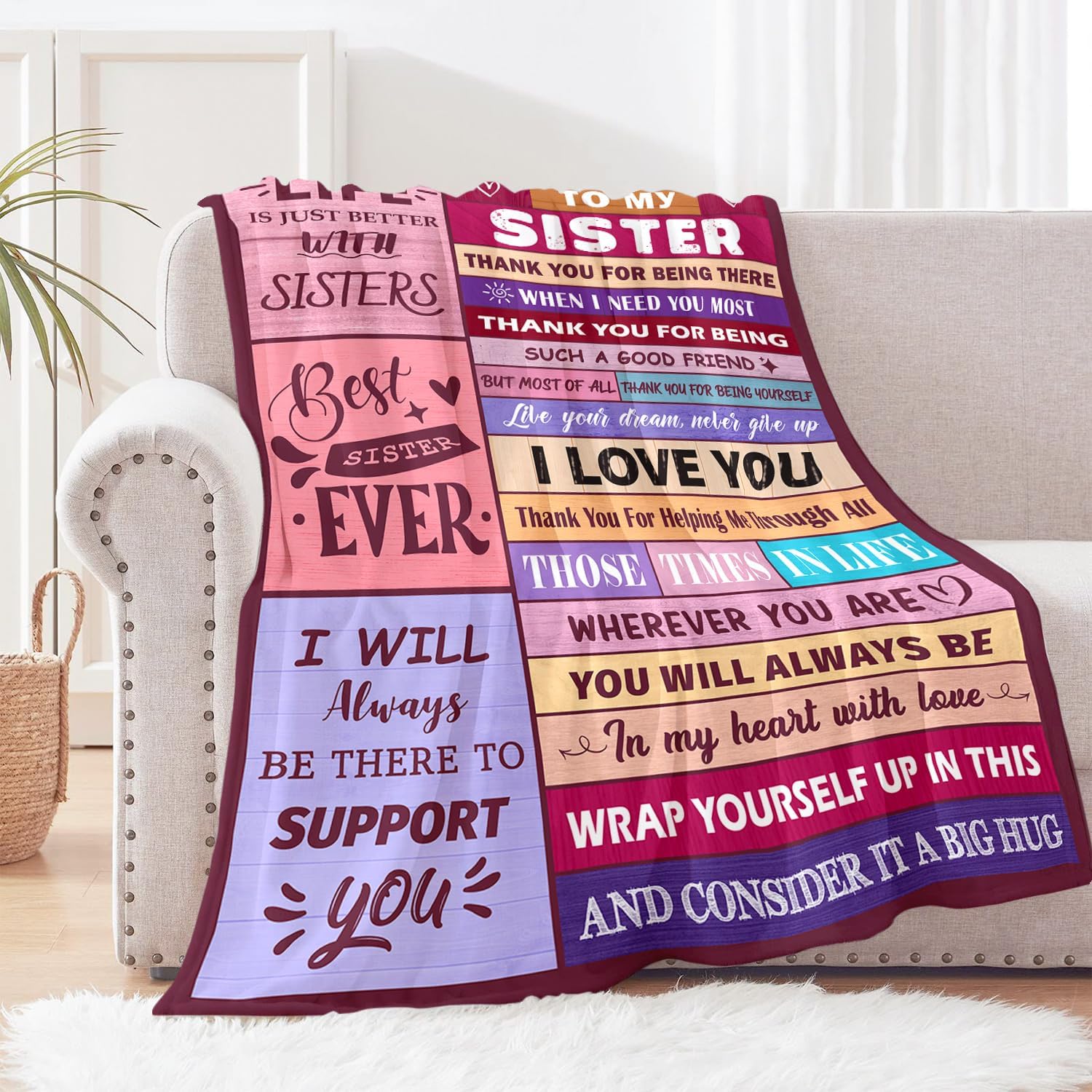 Mothers Day Blanket Gifts for Sister from Sister Adult - Sisters Birthday Gifts - Sisters Blankets Gift for Women - Best Sister’s Ever Gift for Mothers Day - to My Sister's Blanket 60"x80"