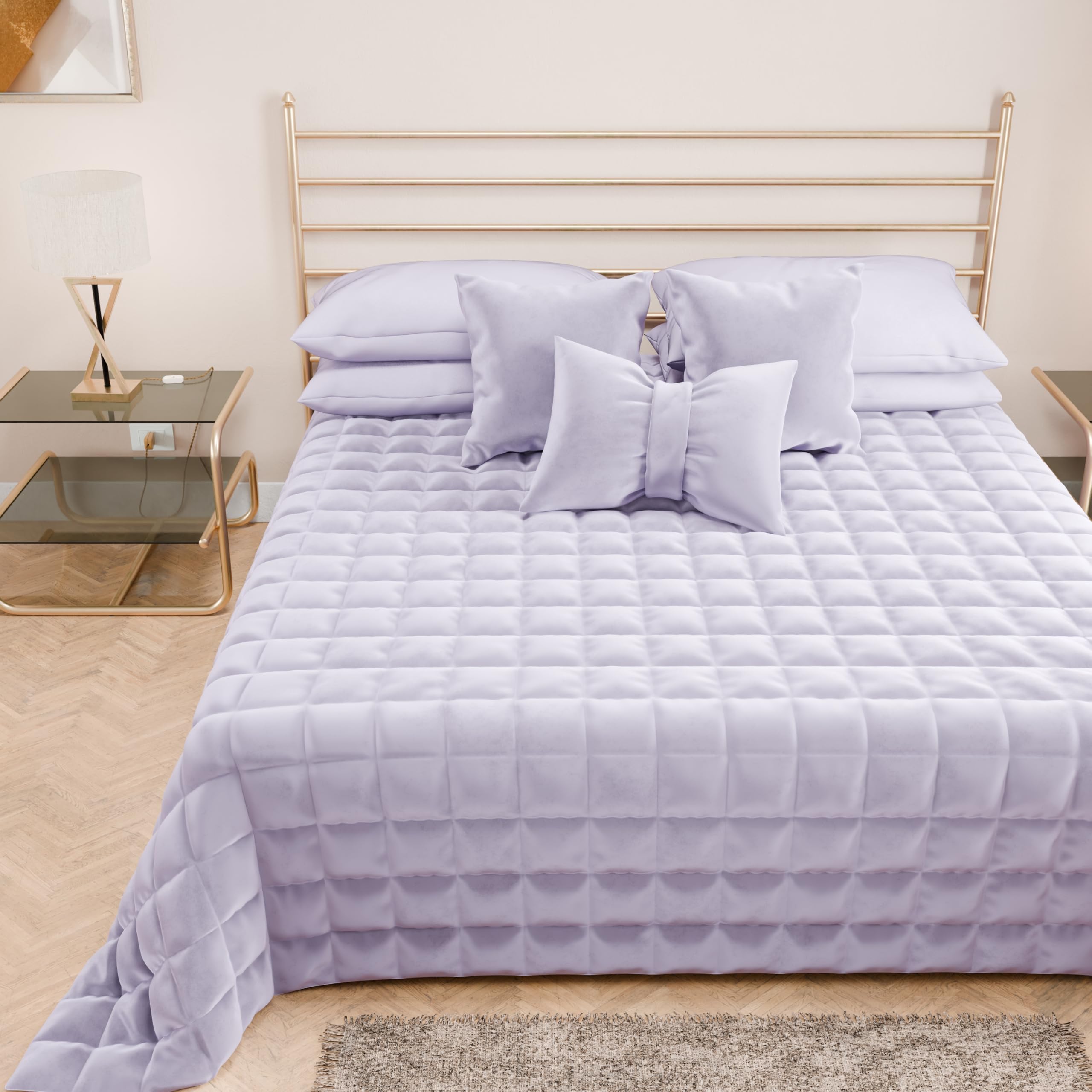 PETTI Artigiani Italiani - Soft and Warm Velvet Double Quilt, Spring Autumn Quilt, Double Bedspread, Lilac, 100% Made in Italy