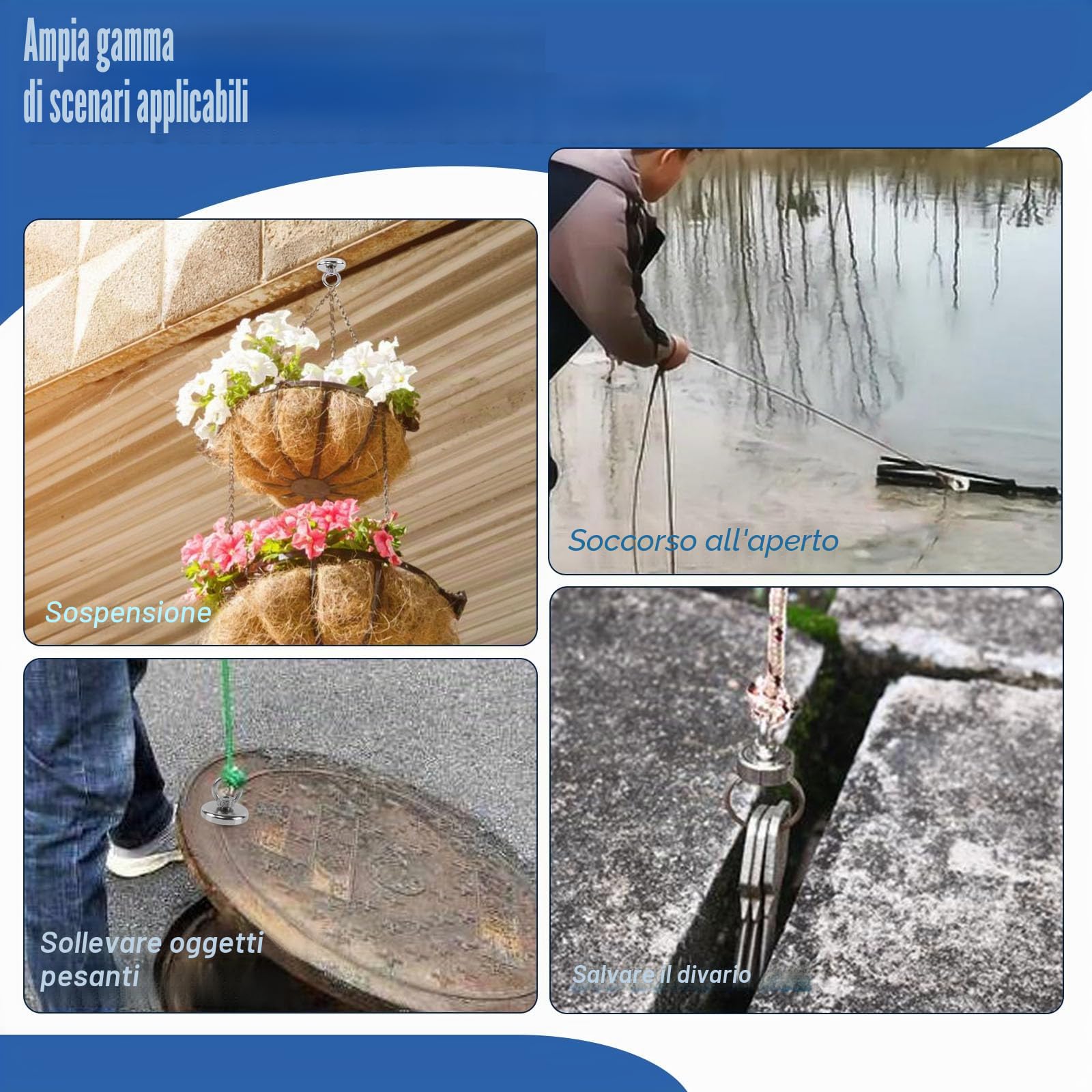 Magneti al Neodimio Extra Forti 42 mm 60kg Forza Magnete Da Pesca con Foro 2 Pezzi