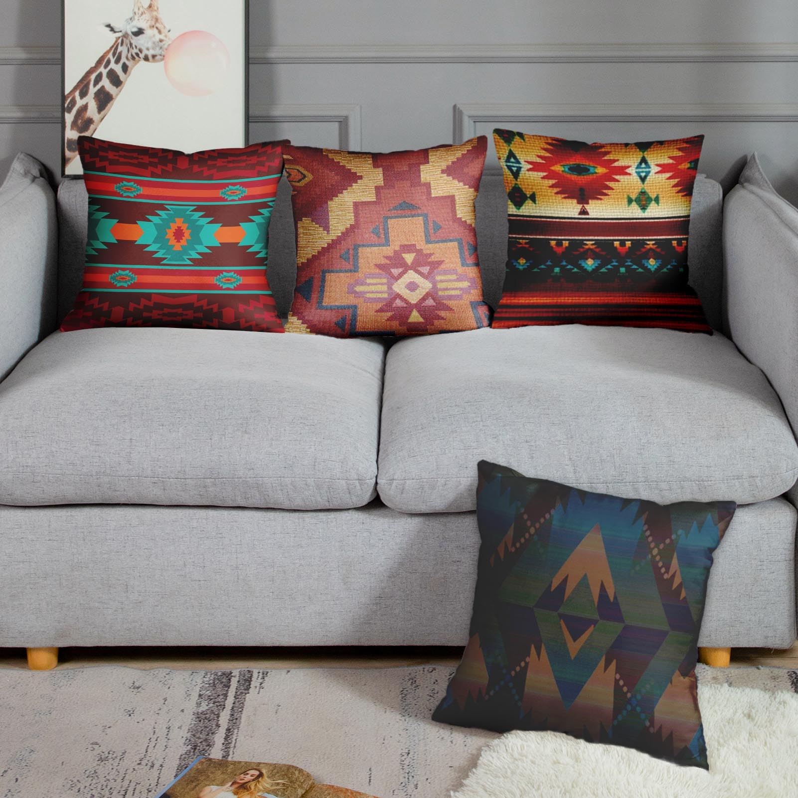 Housse Futon Vintage Navajo Aztèque – Taille Réelle 54x70 – Tissé USA – New West