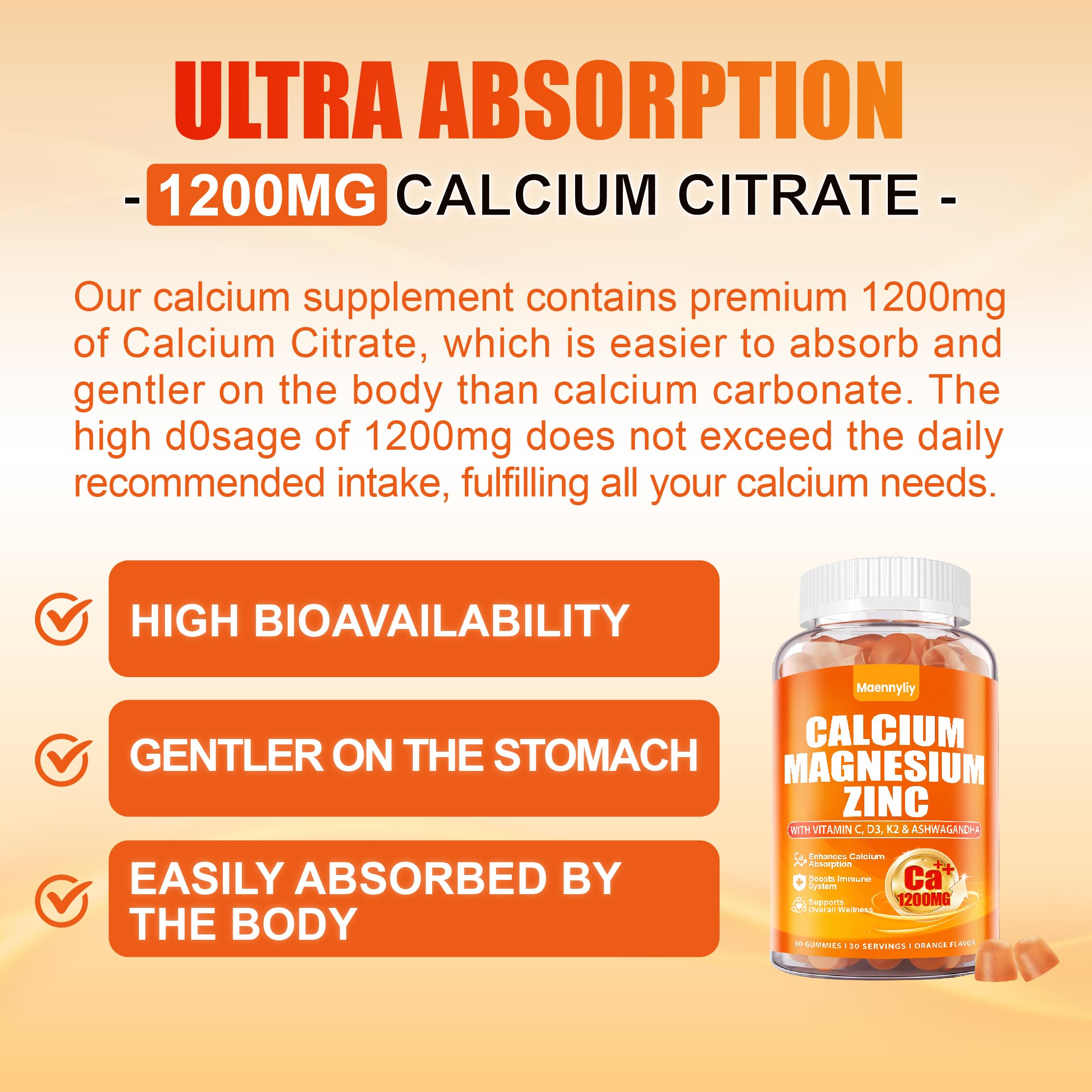 Calcium 1200 mg with Vitamin D3 for Adults - Calcium Citrate Gummies — Amazon image 3